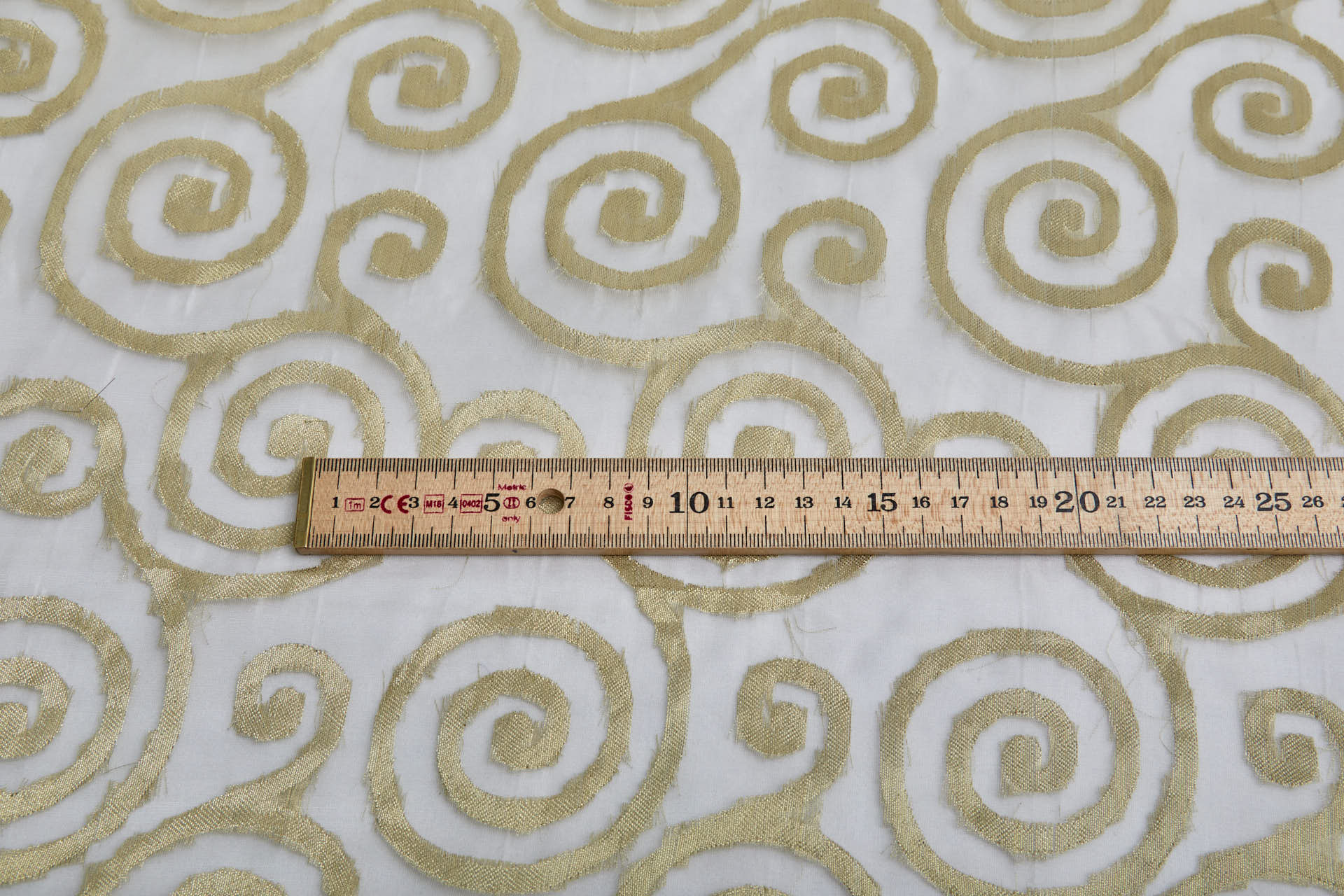 Silk Metal Organza - Ivory with Gold Swirls fabric, image 3 of 9