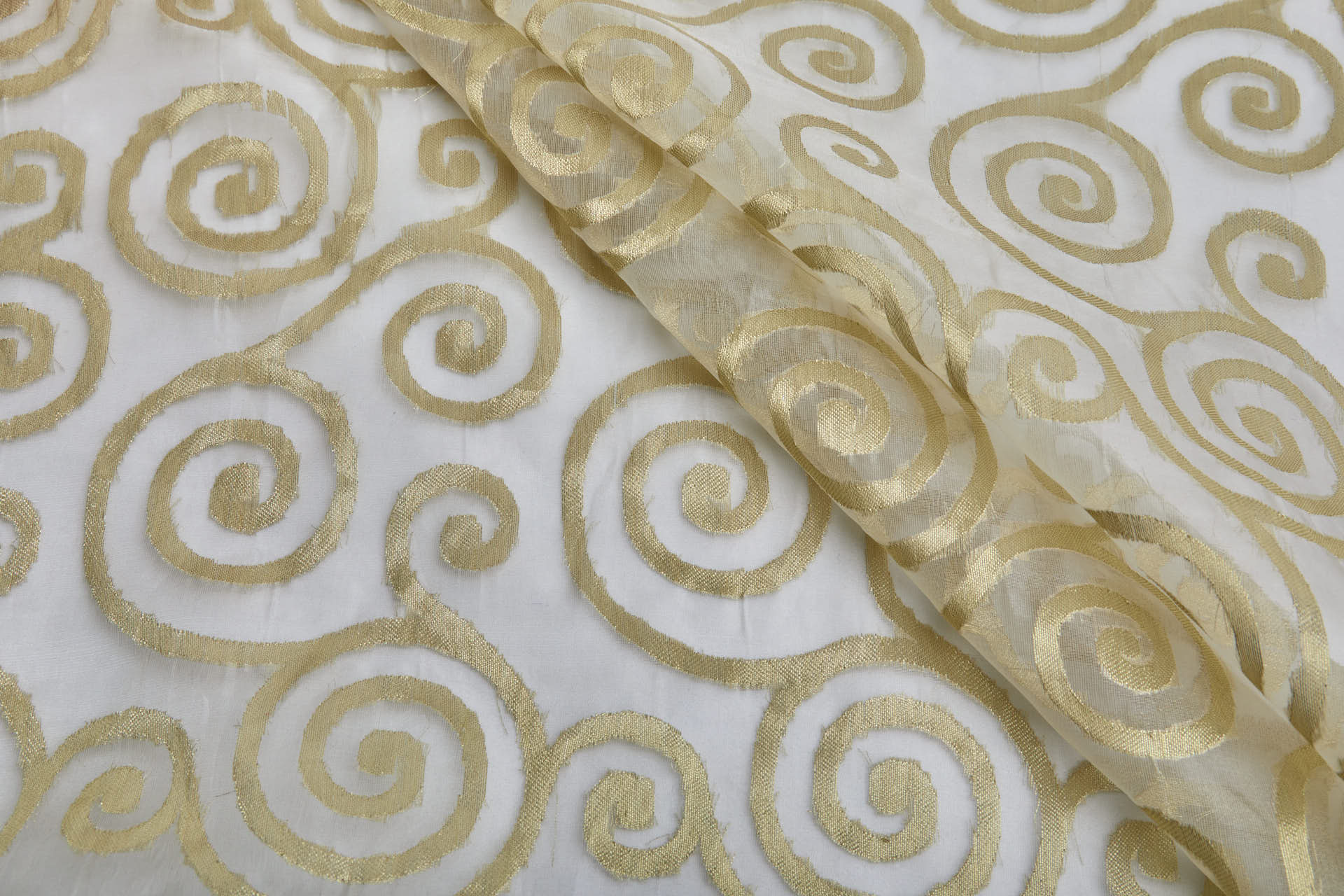 Silk Metal Organza - Ivory with Gold Swirls fabric, image 4 of 9