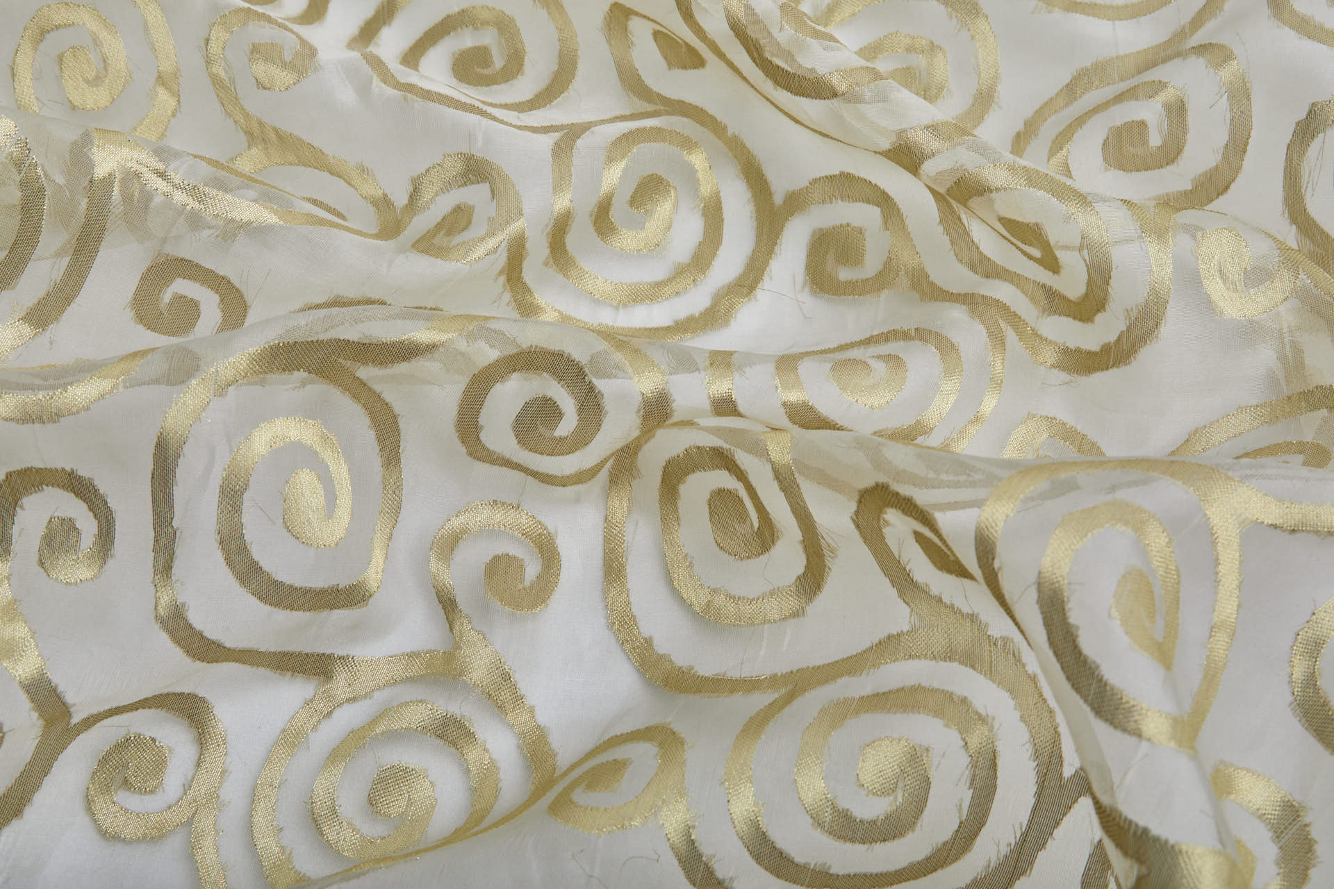 Silk Metal Organza - Ivory with Gold Swirls fabric, image 5 of 9