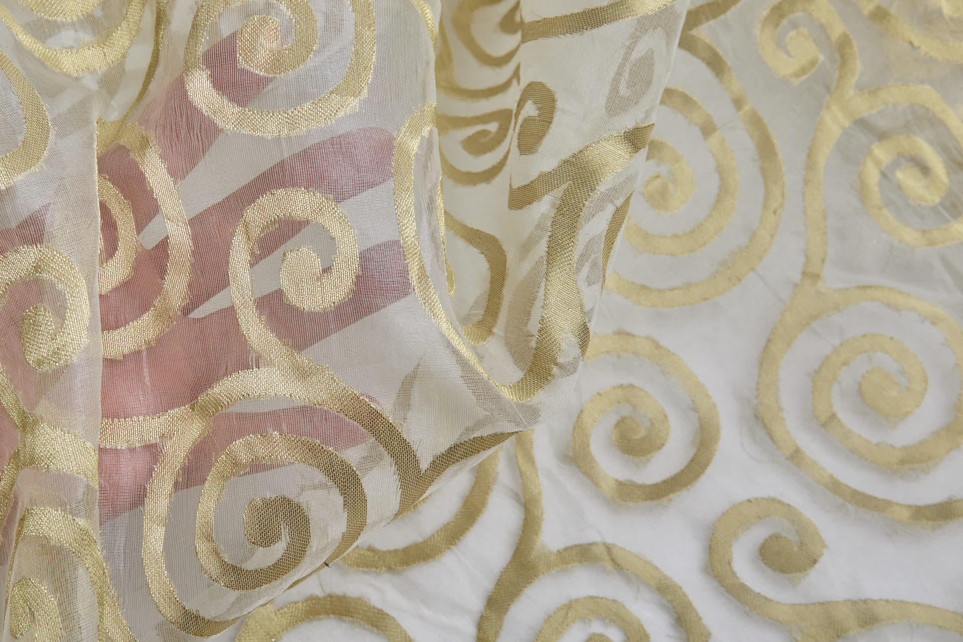 Silk Metal Organza - Ivory with Gold Swirls fabric, image 6 of 9