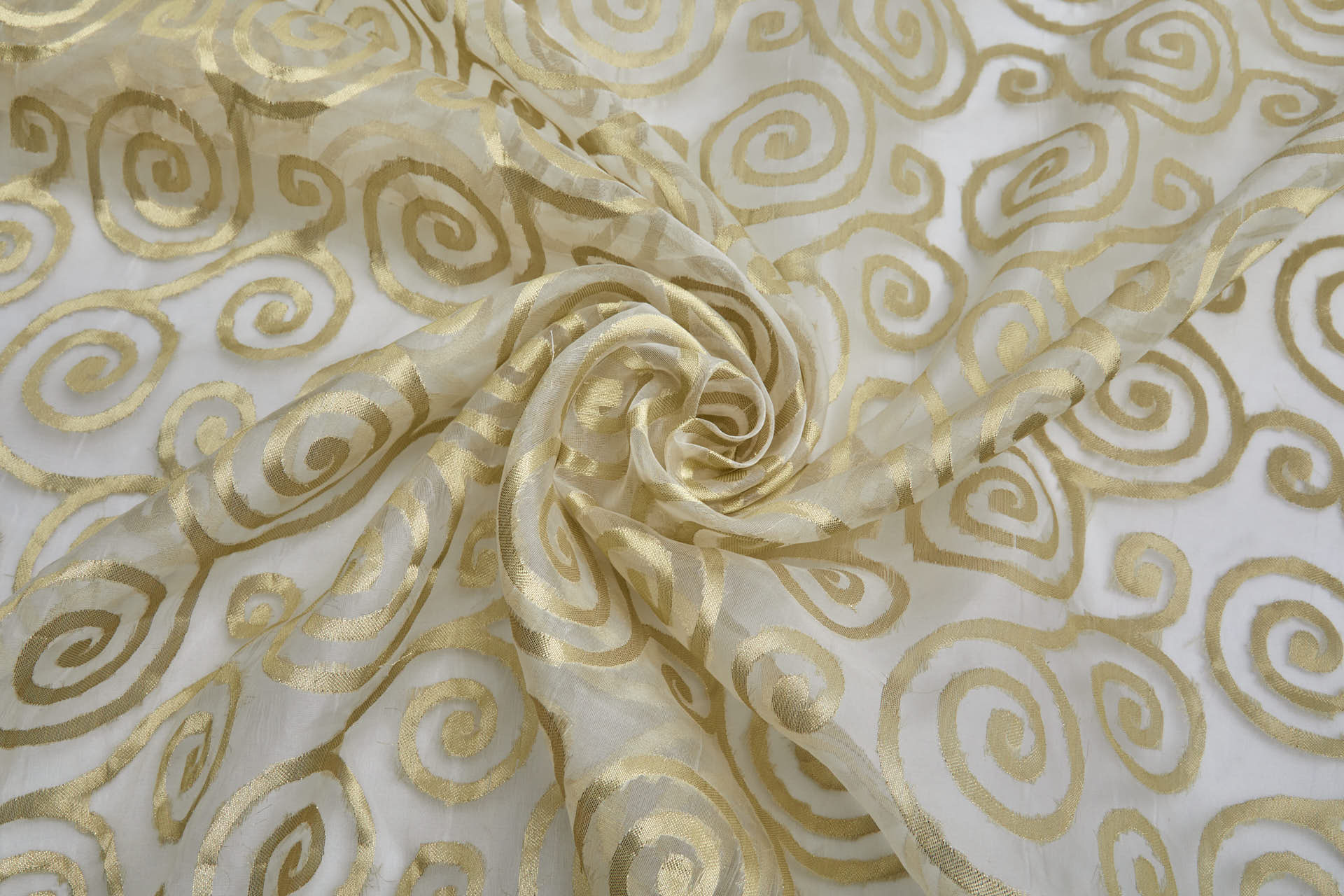 Silk Metal Organza - Ivory with Gold Swirls fabric