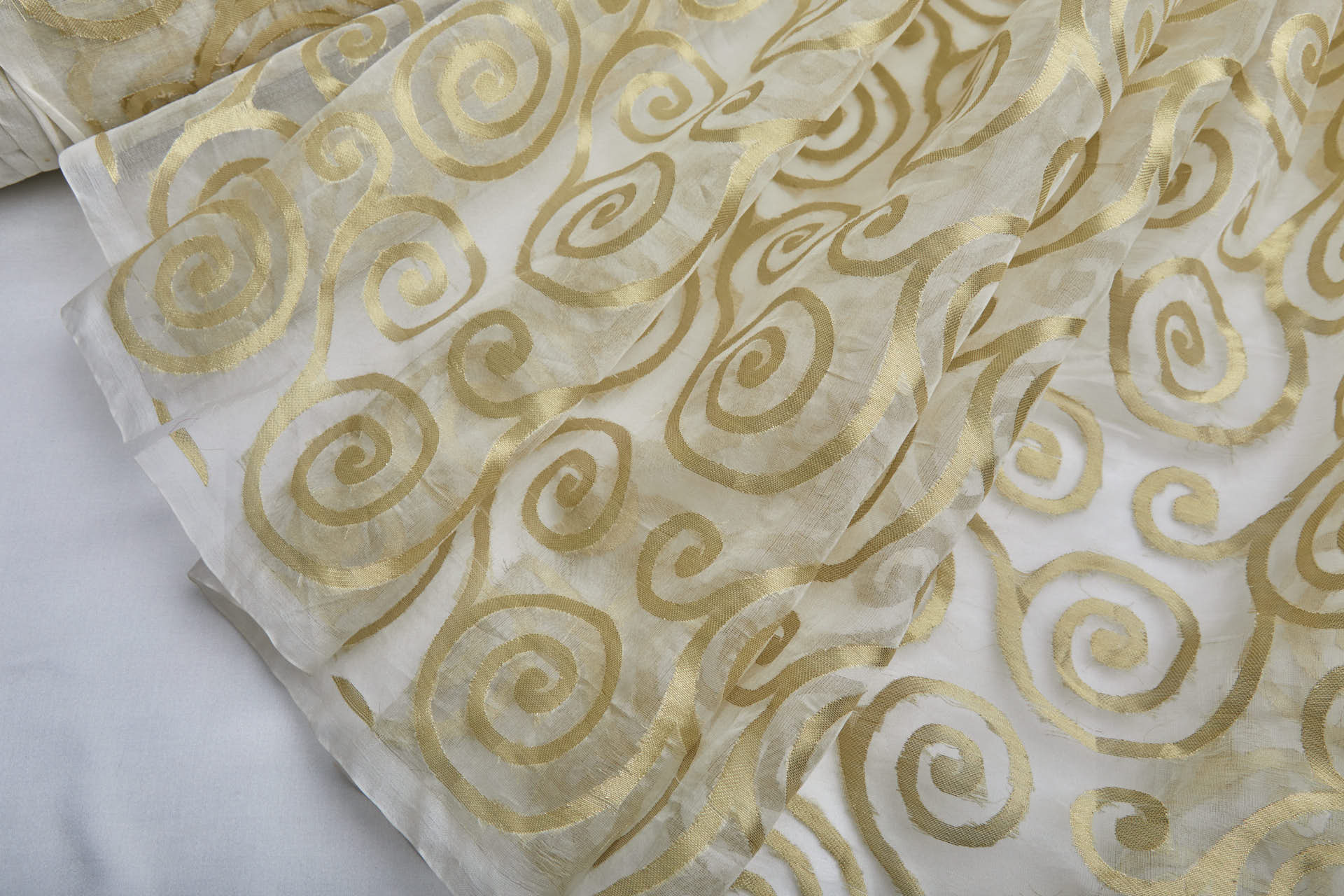 Silk Metal Organza - Ivory with Gold Swirls fabric, image 7 of 9