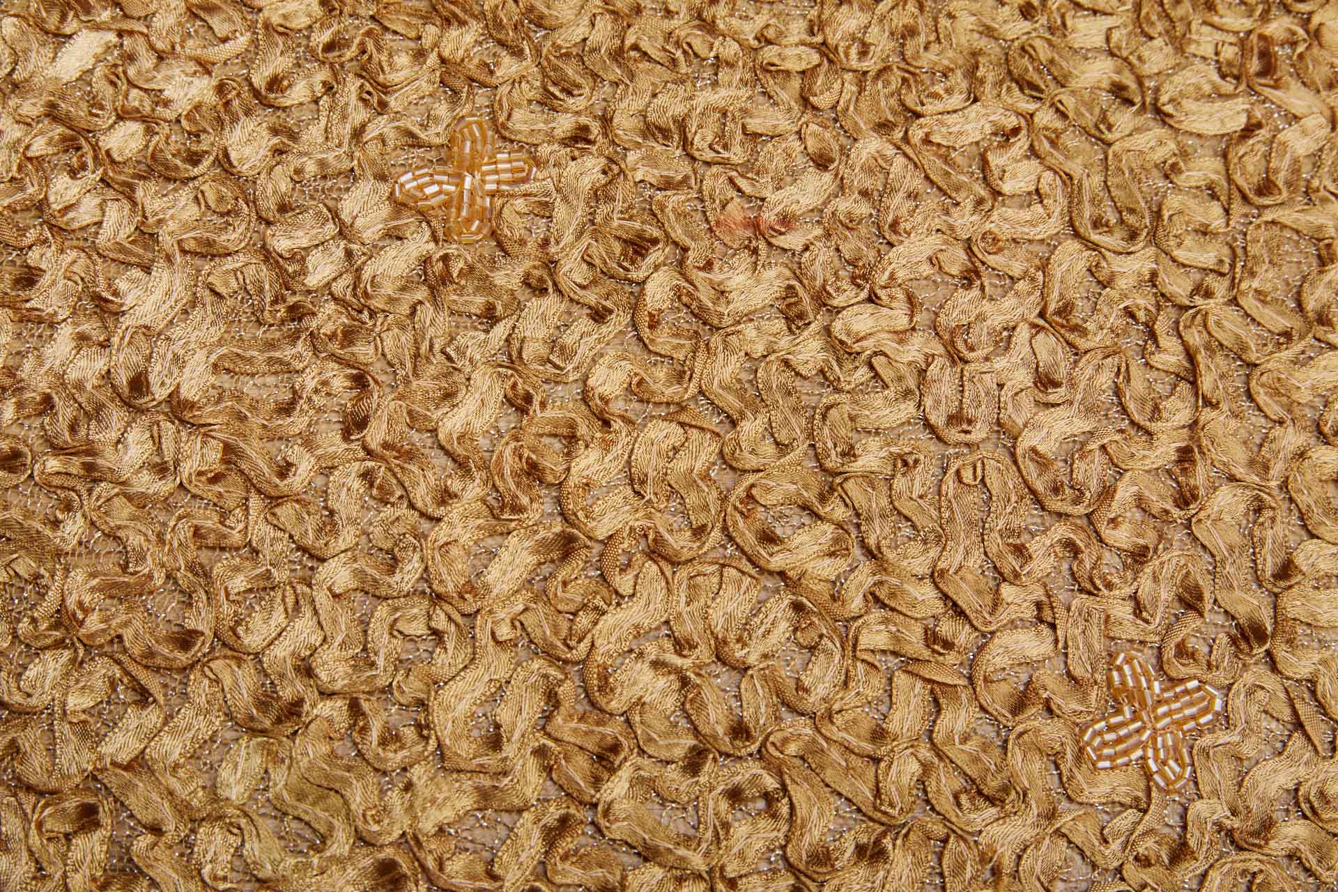 Bronze Gold Ribbon Applique on Mesh with Beaded Flowers fabric, image 5 of 5