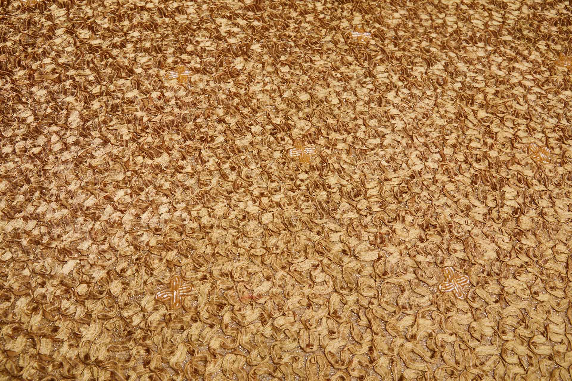 Bronze Gold Ribbon Applique on Mesh with Beaded Flowers fabric, image 2 of 5