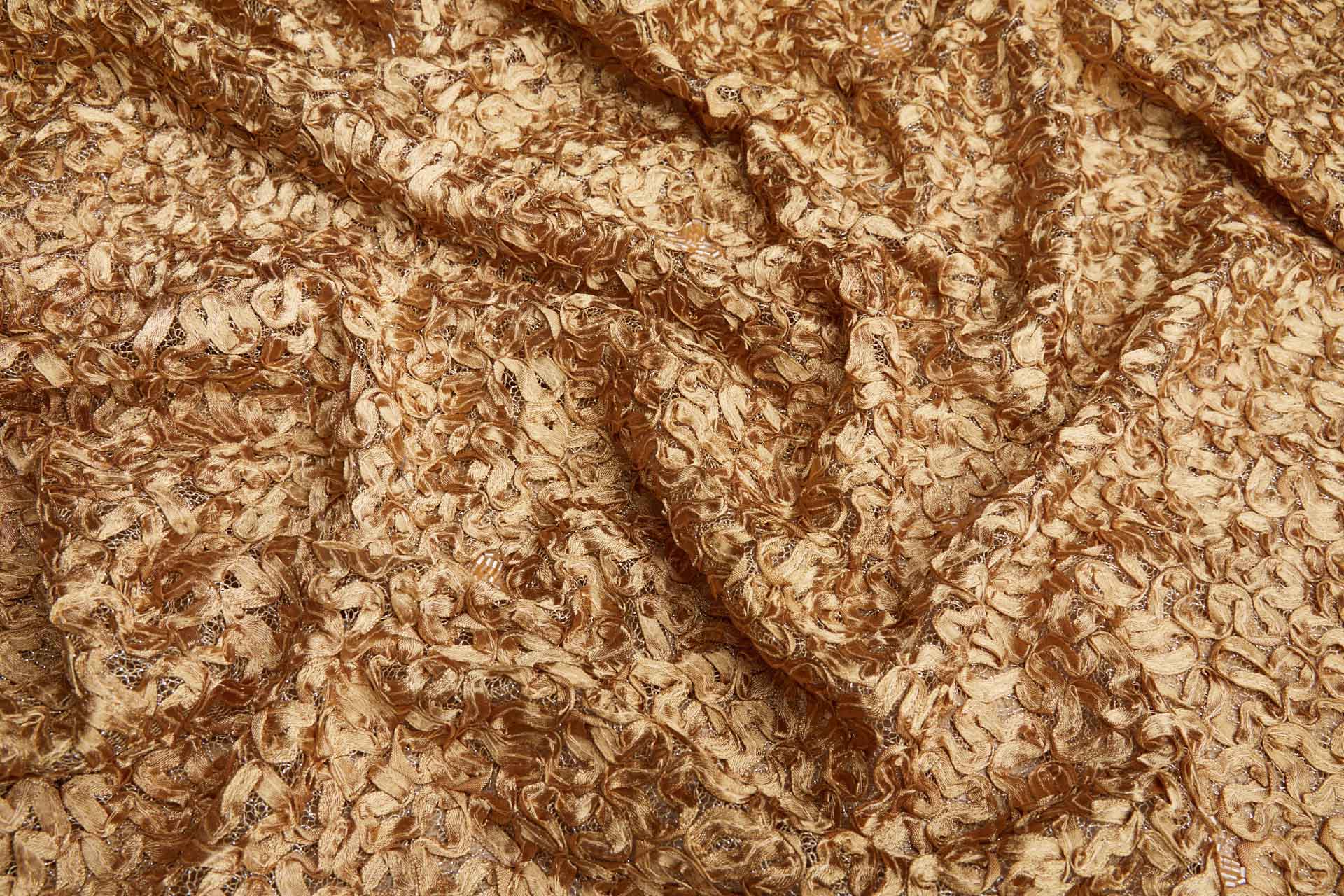 Bronze Gold Ribbon Applique on Mesh with Beaded Flowers fabric, image 3 of 5
