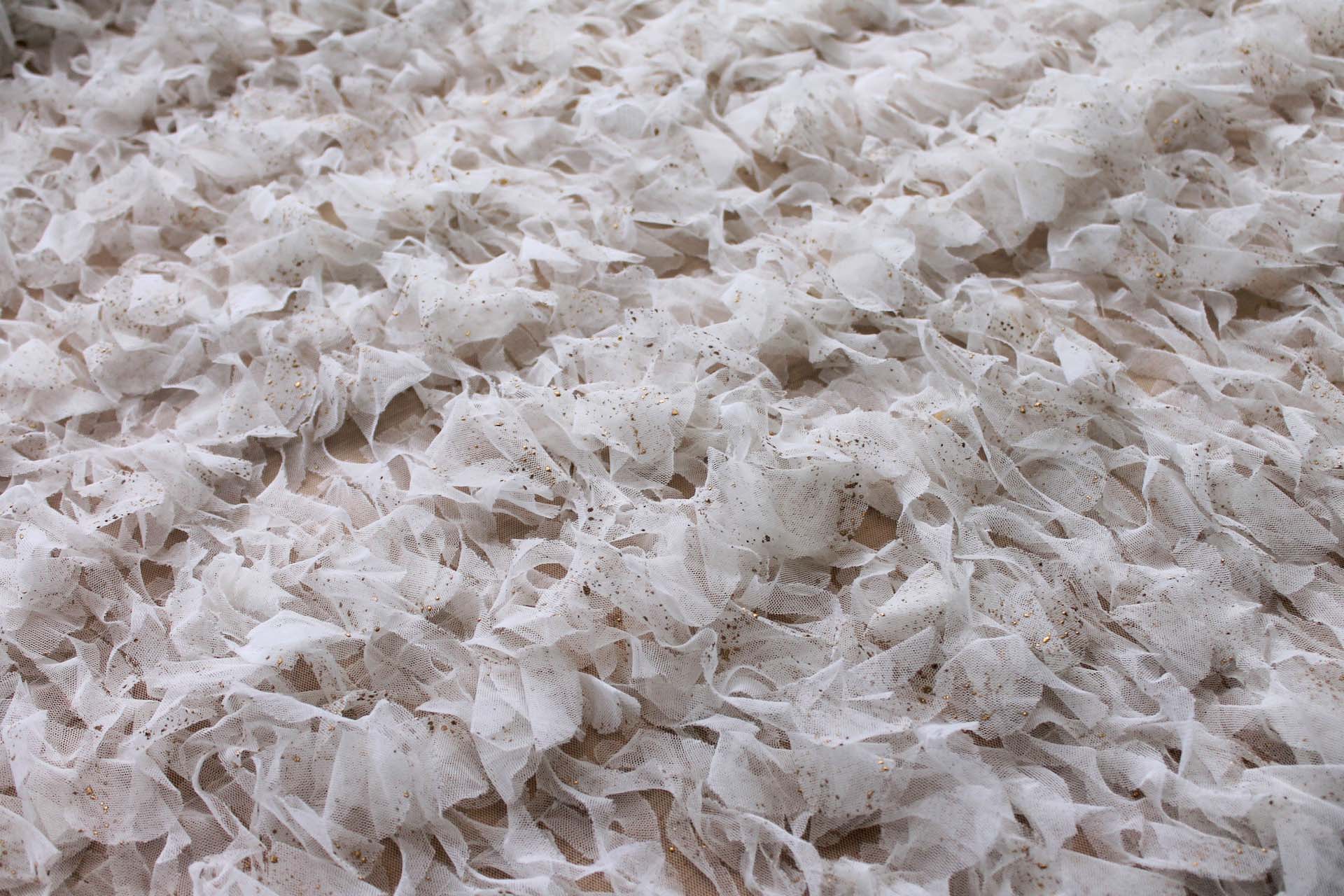 Gold Paint Flecks on Ivory Tulle Curls Applique fabric, image 2 of 7
