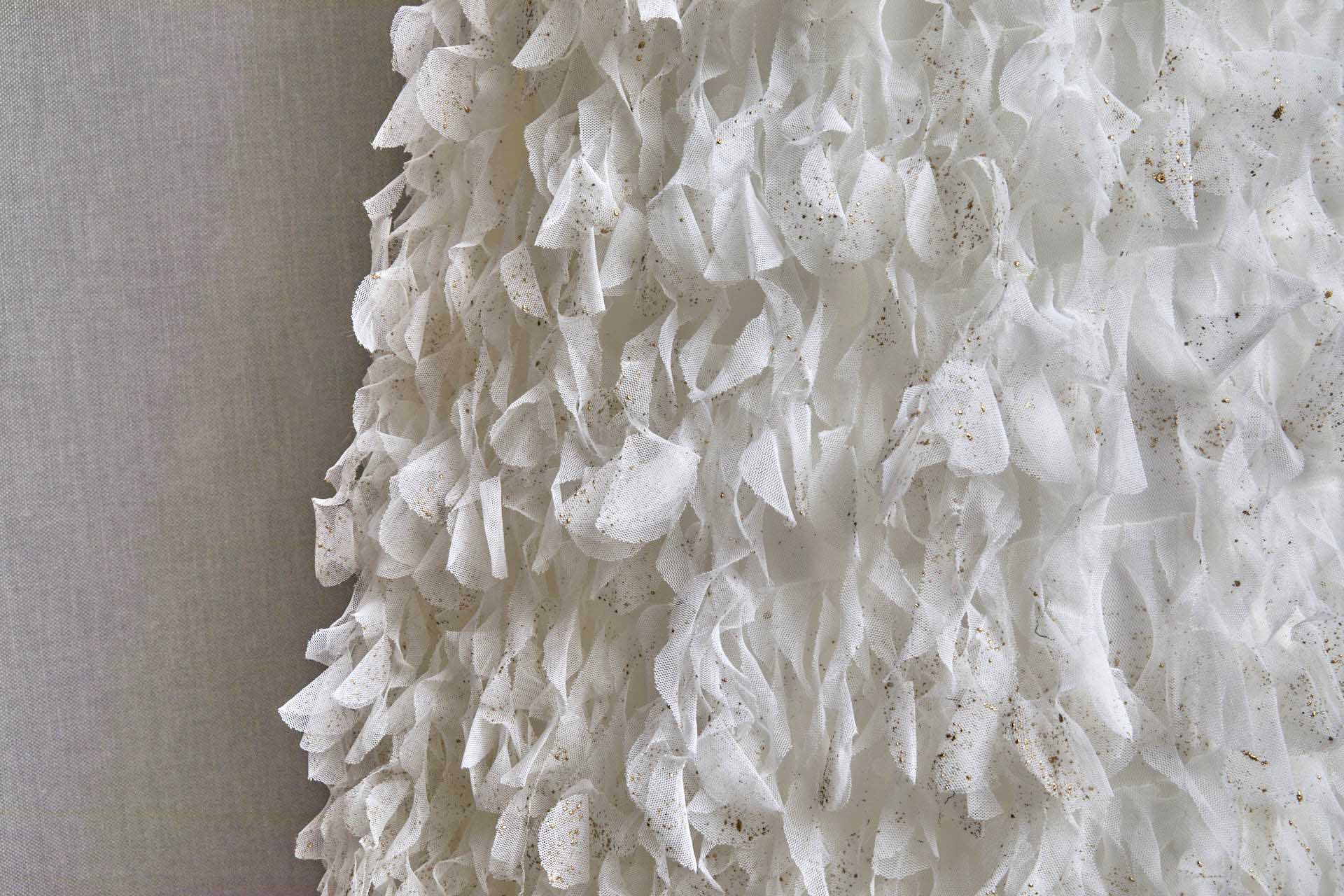 Gold Paint Flecks on Ivory Tulle Curls Applique fabric, image 7 of 7