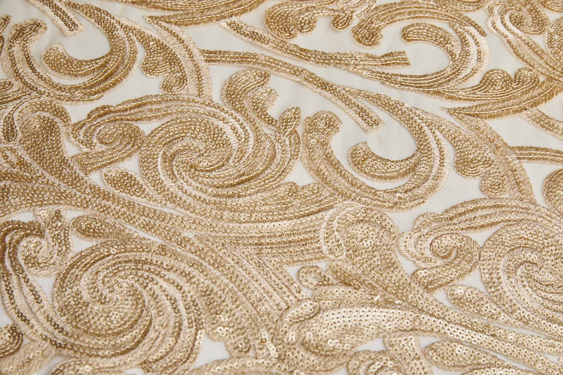 Gold Sequins Swirl Motif on Tulle fabric, image 8 of 8