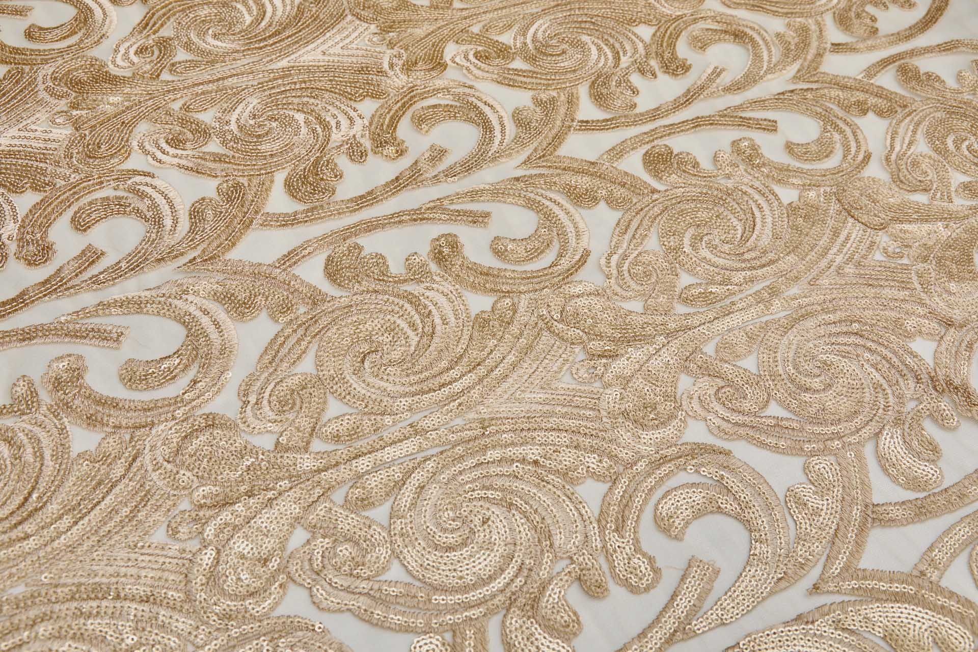 Gold Sequins Swirl Motif on Tulle fabric, image 2 of 8