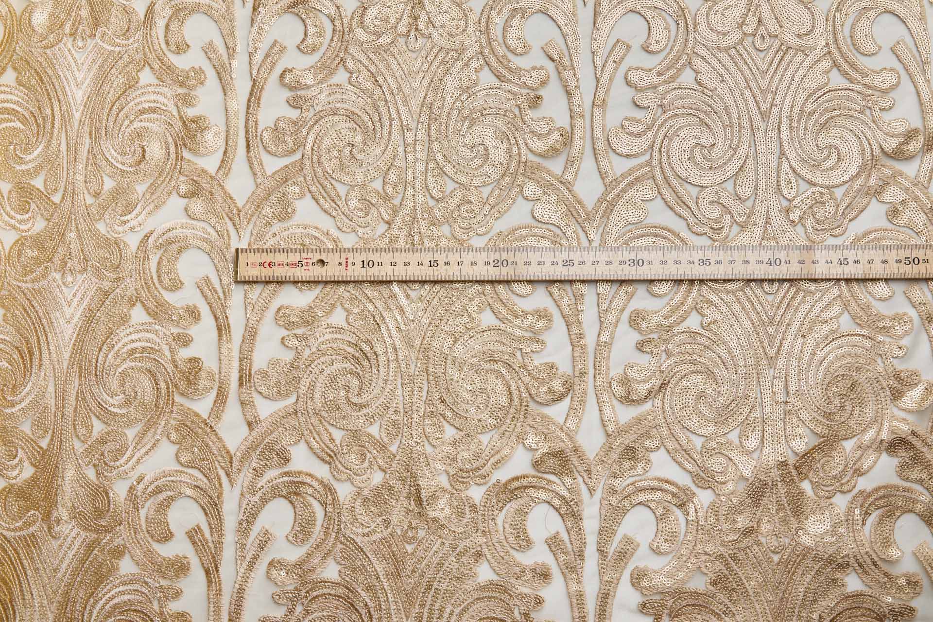 Gold Sequins Swirl Motif on Tulle fabric, image 3 of 8