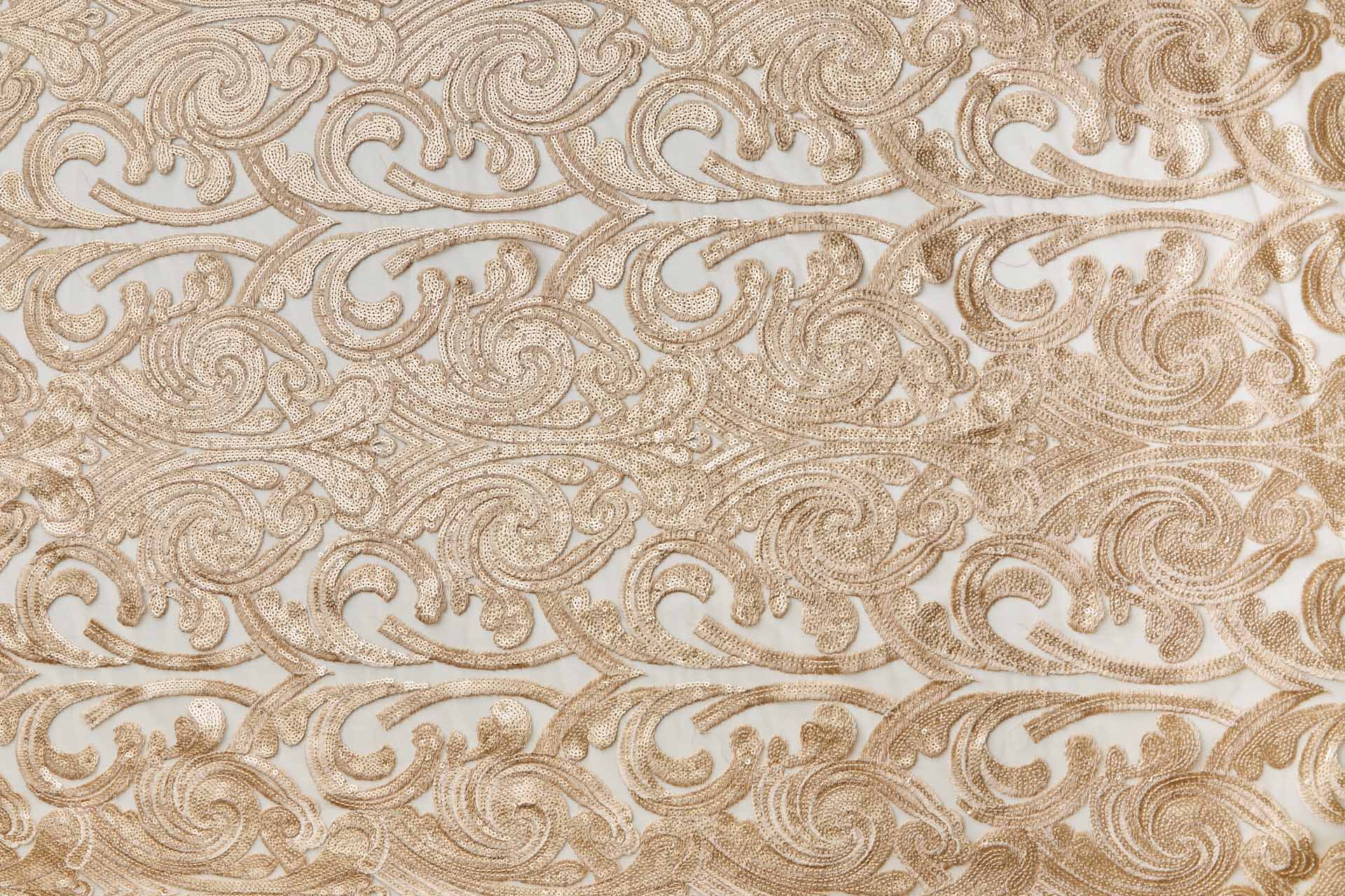 Gold Sequins Swirl Motif on Tulle fabric, image 4 of 8