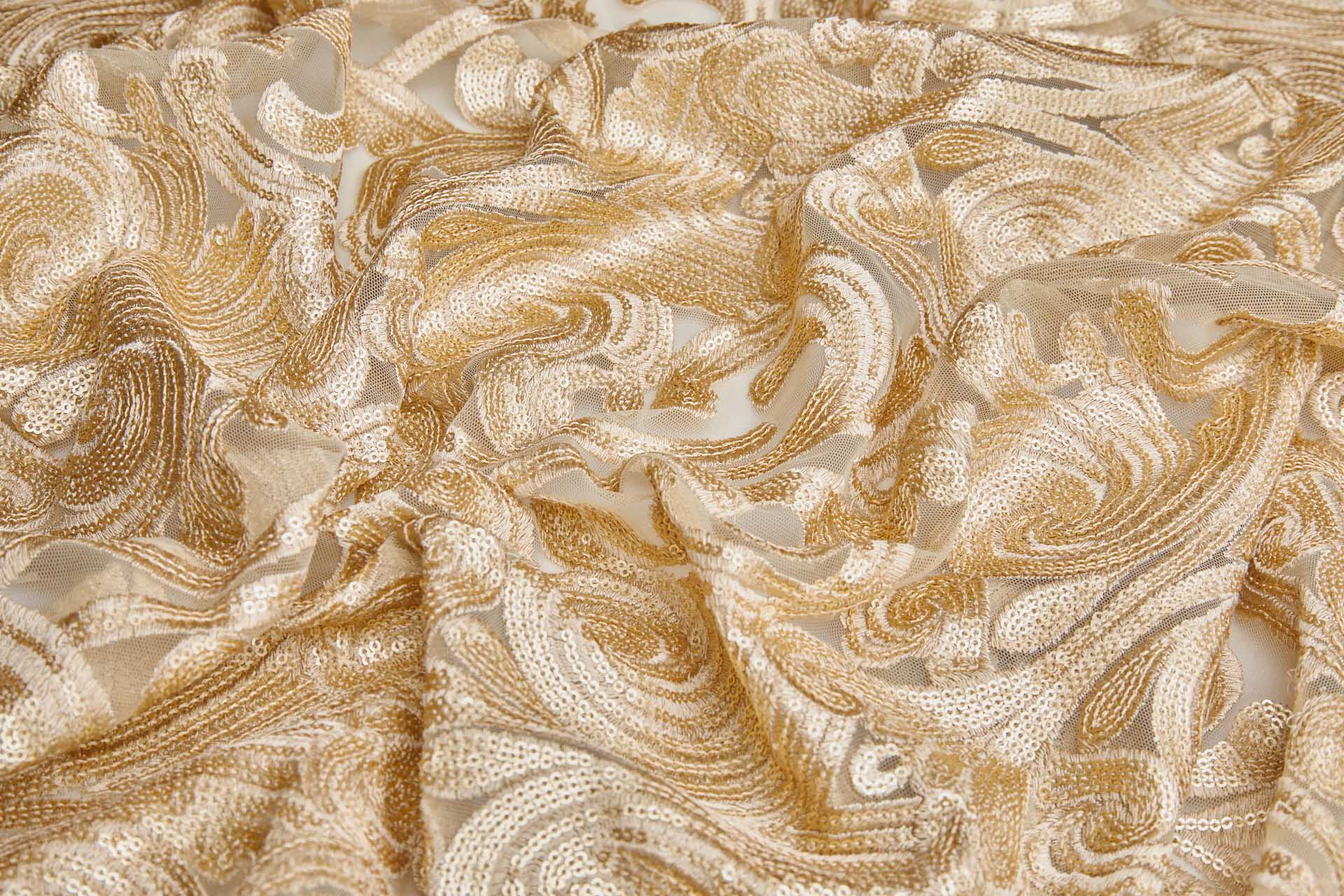 Gold Sequins Swirl Motif on Tulle fabric, image 5 of 8
