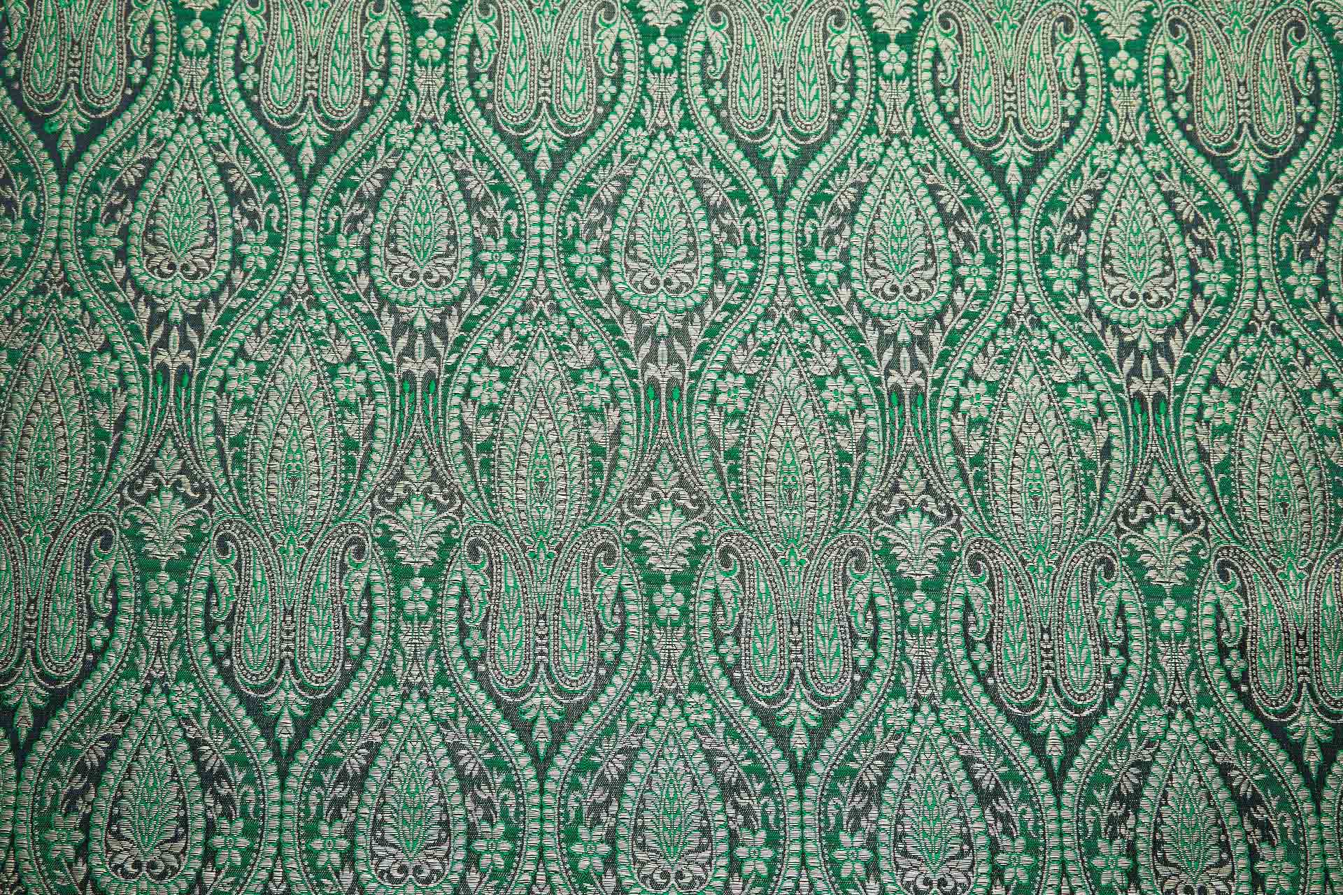 Banaras Brocade - Emerald, Black and Gold fabric, image 4 of 10