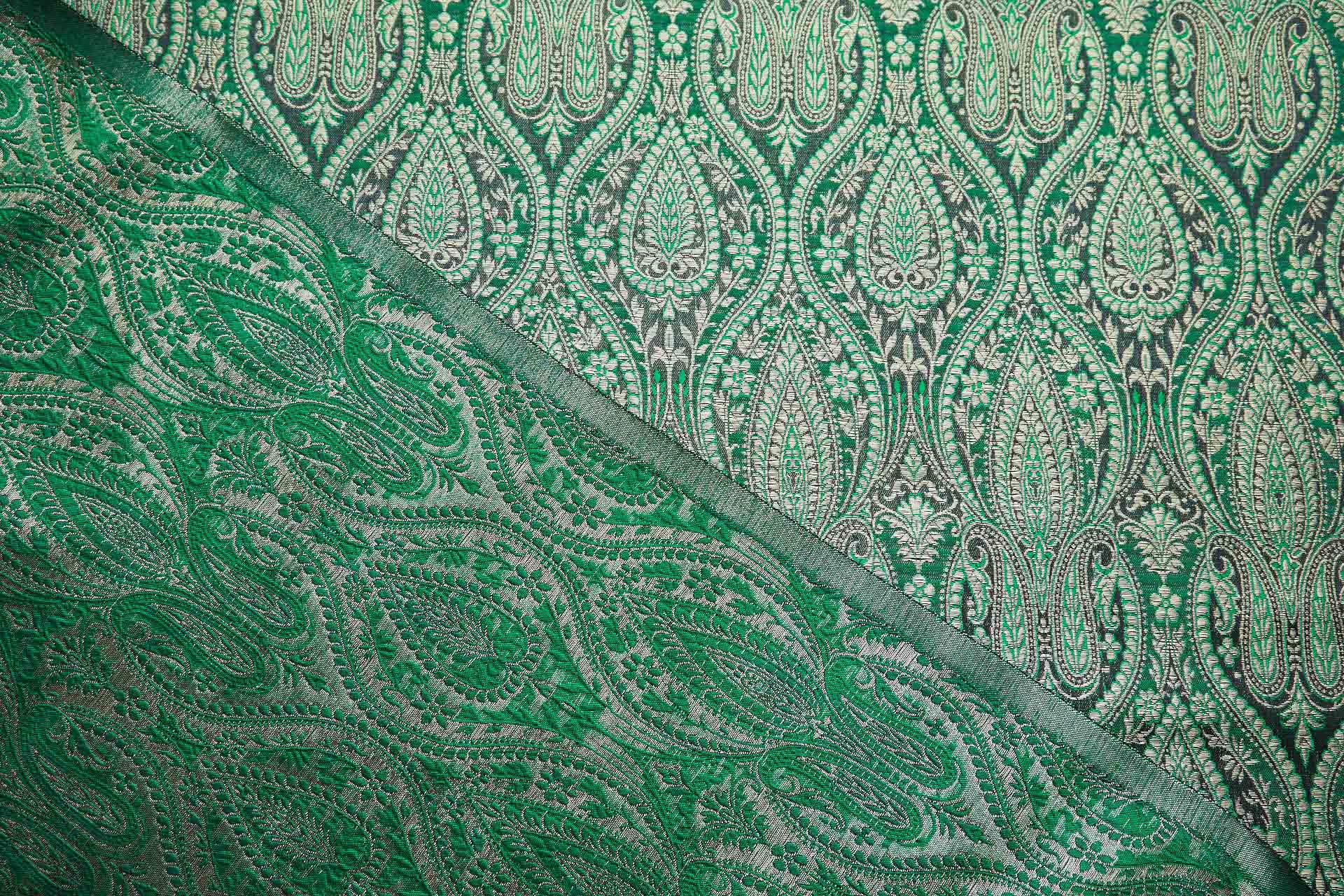 Banaras Brocade - Emerald, Black and Gold fabric, image 3 of 10