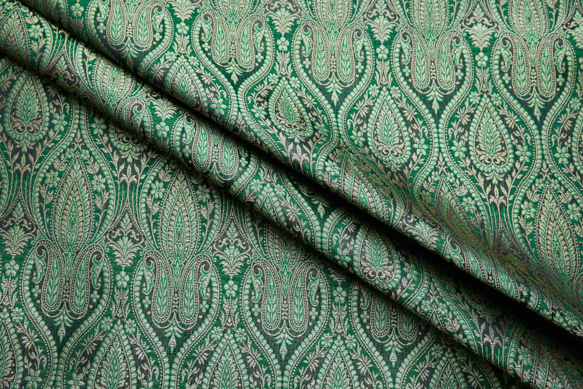Banaras Brocade - Emerald, Black and Gold fabric, image 6 of 10