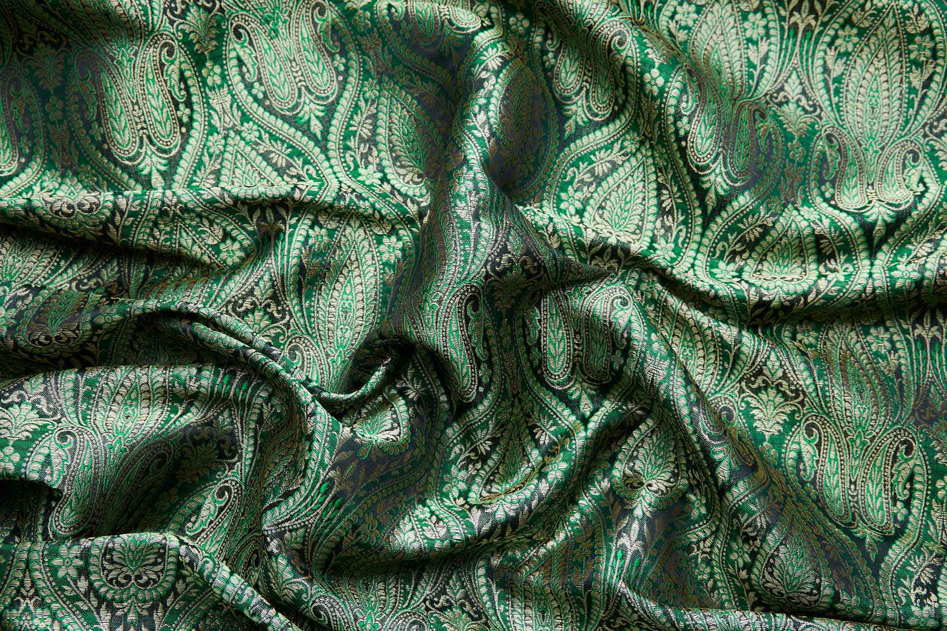 Banaras Brocade - Emerald, Black and Gold fabric, image 7 of 10