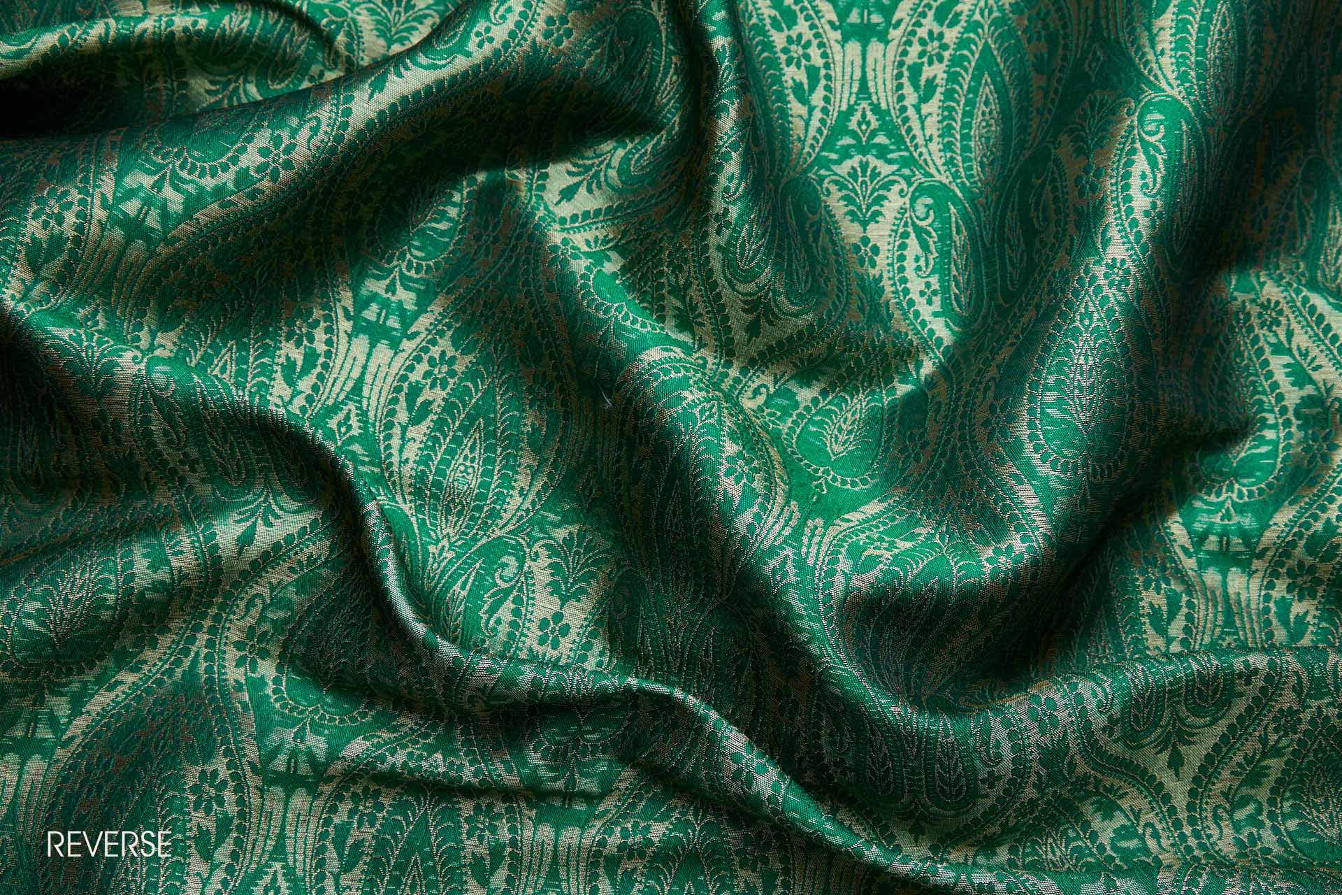 Banaras Brocade - Emerald, Black and Gold fabric, image 8 of 10