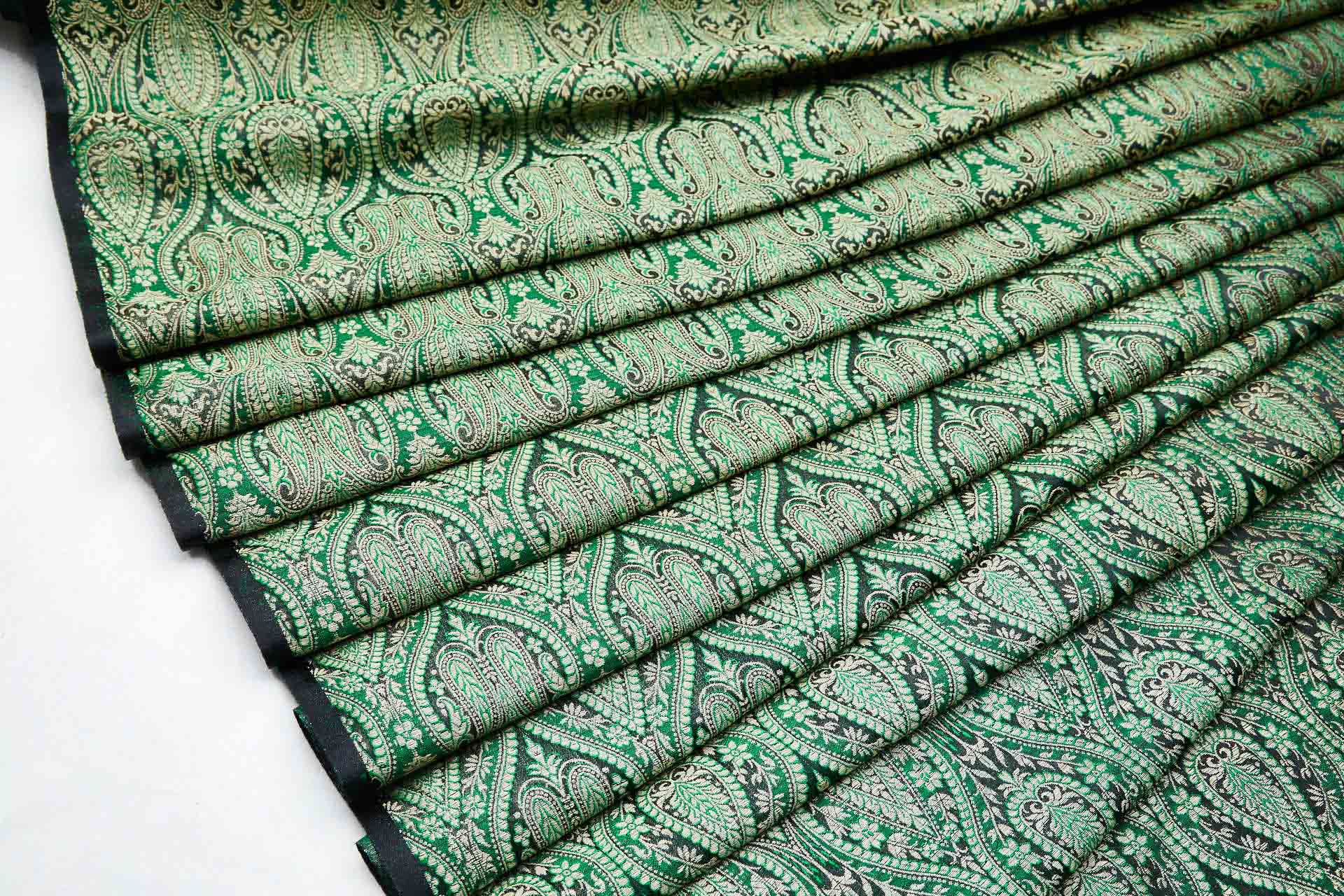 Banaras Brocade - Emerald, Black and Gold fabric