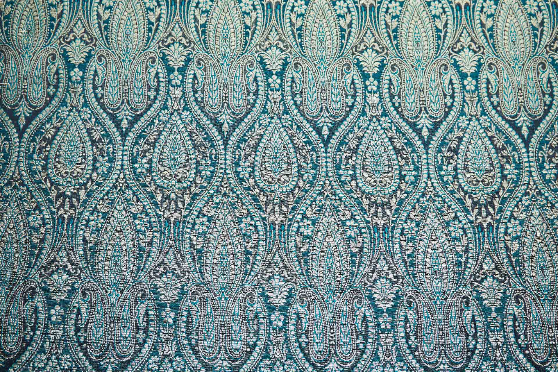 Banaras Brocade - Teal, Black and Gold fabric, image 5 of 10