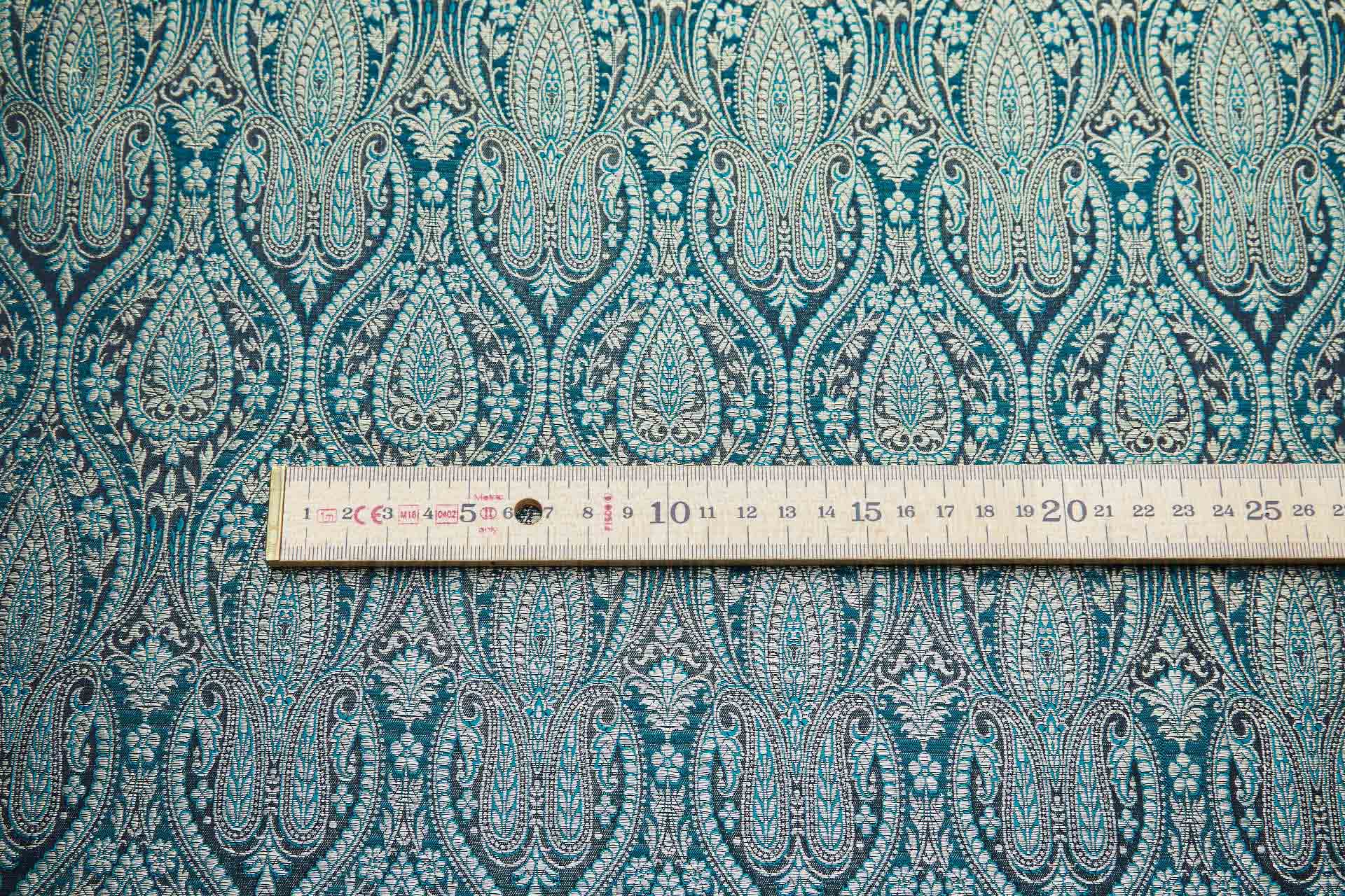 Banaras Brocade - Teal, Black and Gold fabric, image 7 of 10