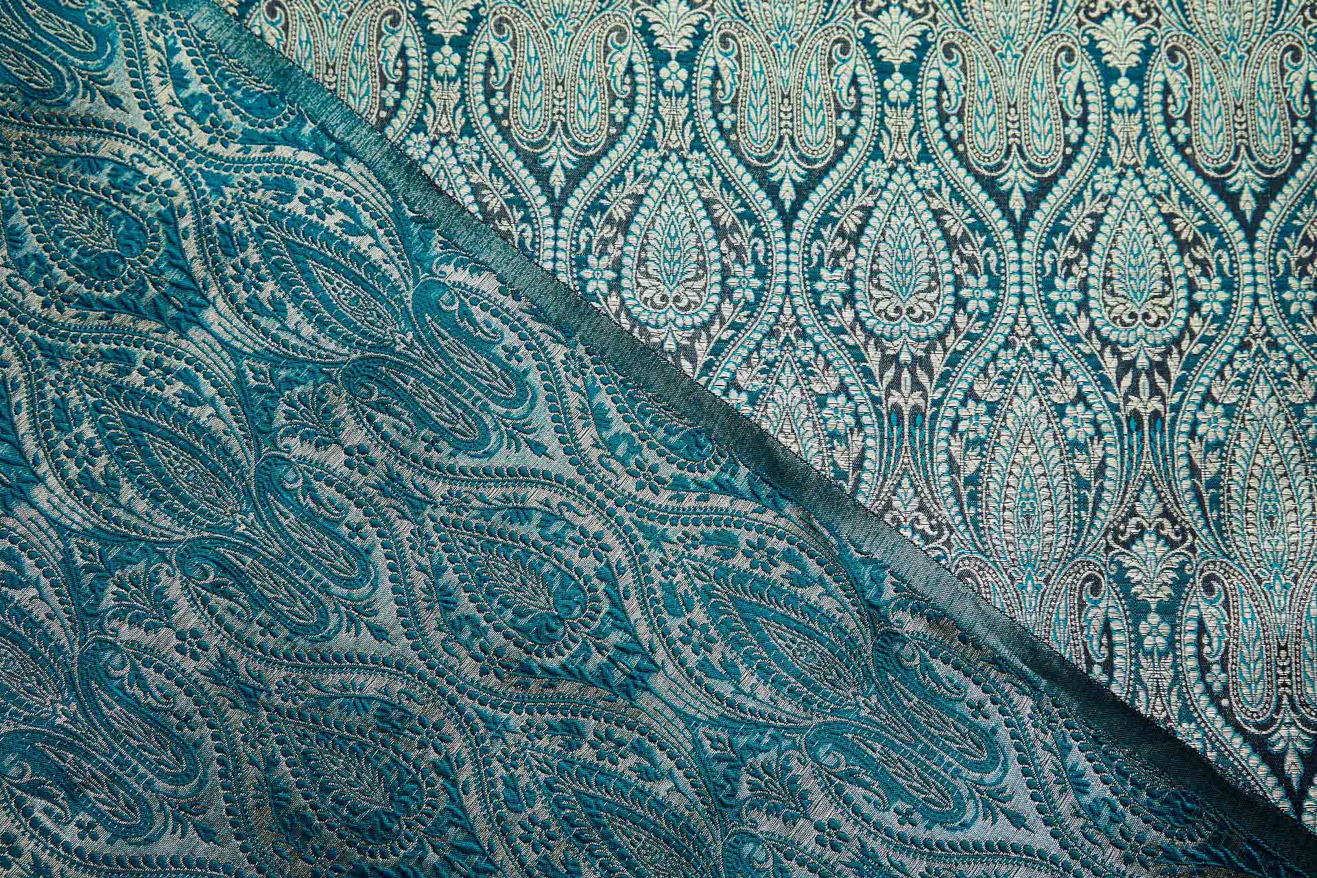 Banaras Brocade - Teal, Black and Gold fabric, image 4 of 10