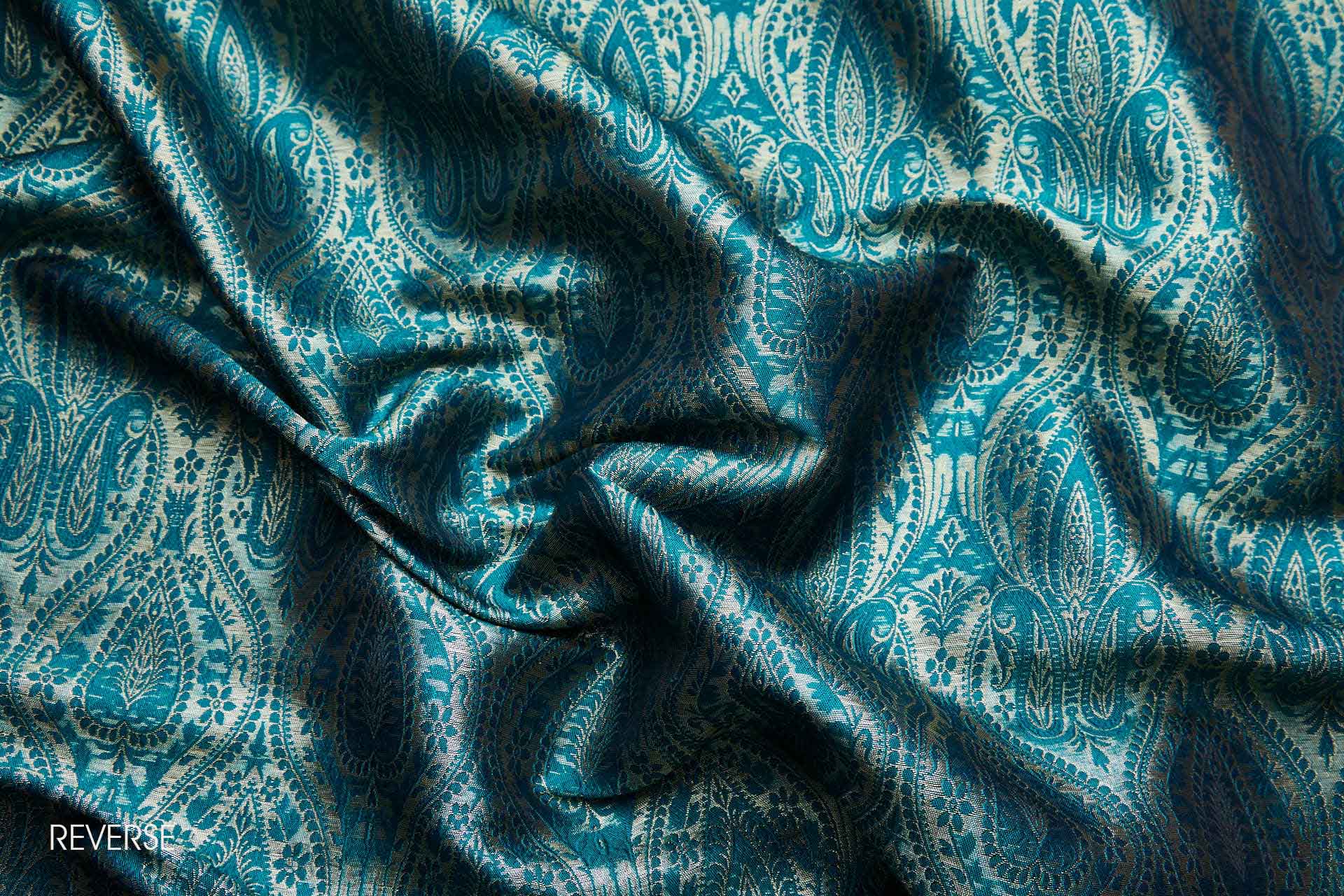 Banaras Brocade - Teal, Black and Gold fabric, image 9 of 10