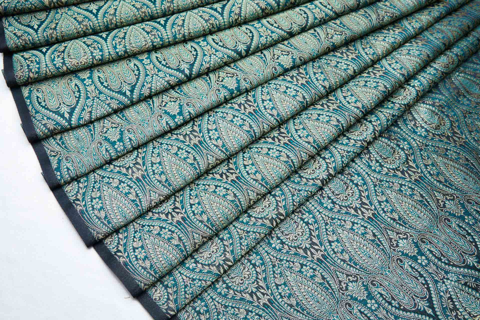 Banaras Brocade - Teal, Black and Gold fabric