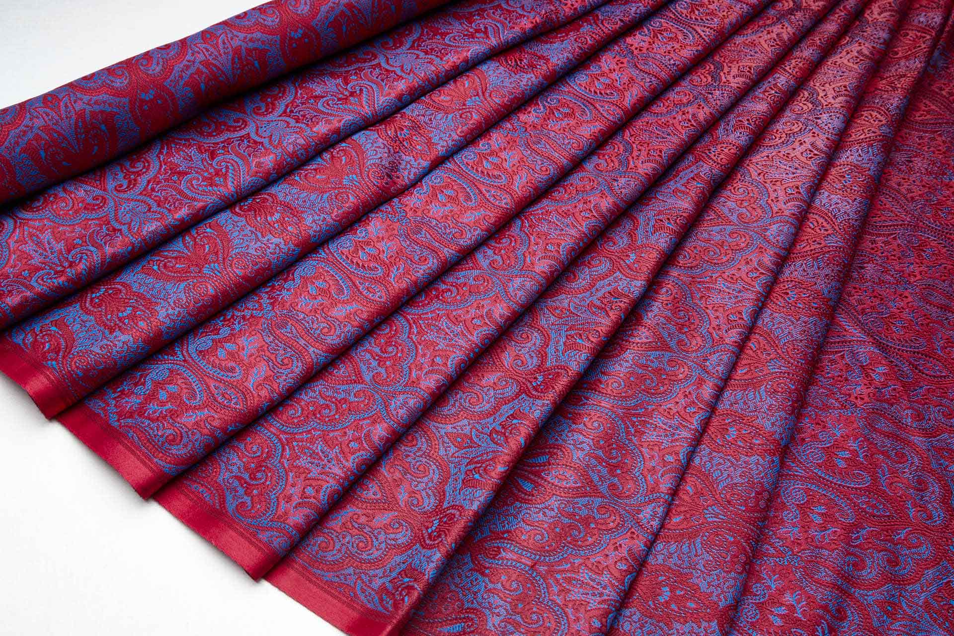 Banaras Brocade - Red, Maroon and Royal Blue fabric