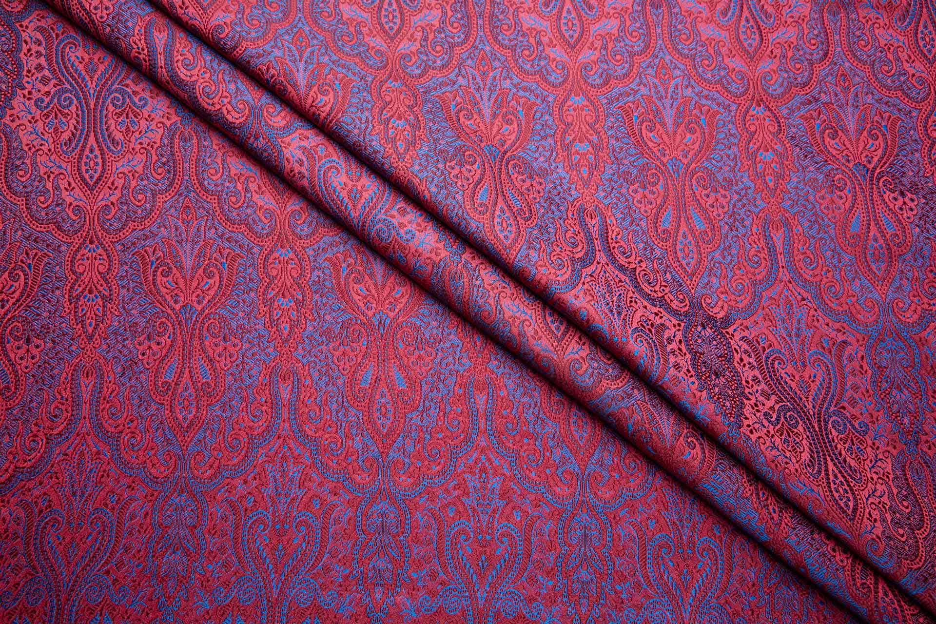 Banaras Brocade - Red, Maroon and Royal Blue fabric, image 9 of 11