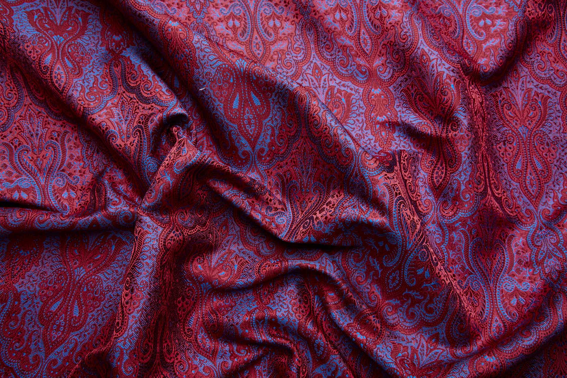 Banaras Brocade - Red, Maroon and Royal Blue fabric, image 8 of 11