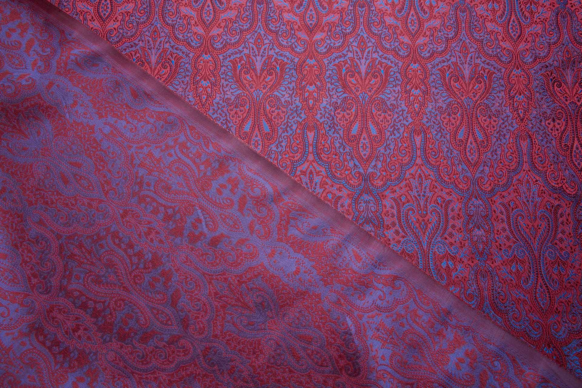 Banaras Brocade - Red, Maroon and Royal Blue fabric, image 6 of 11