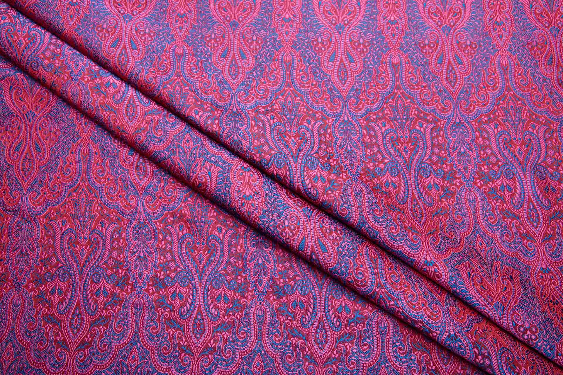 Banaras Brocade - Fuchsia, Red and Royal Blue fabric, image 4 of 11