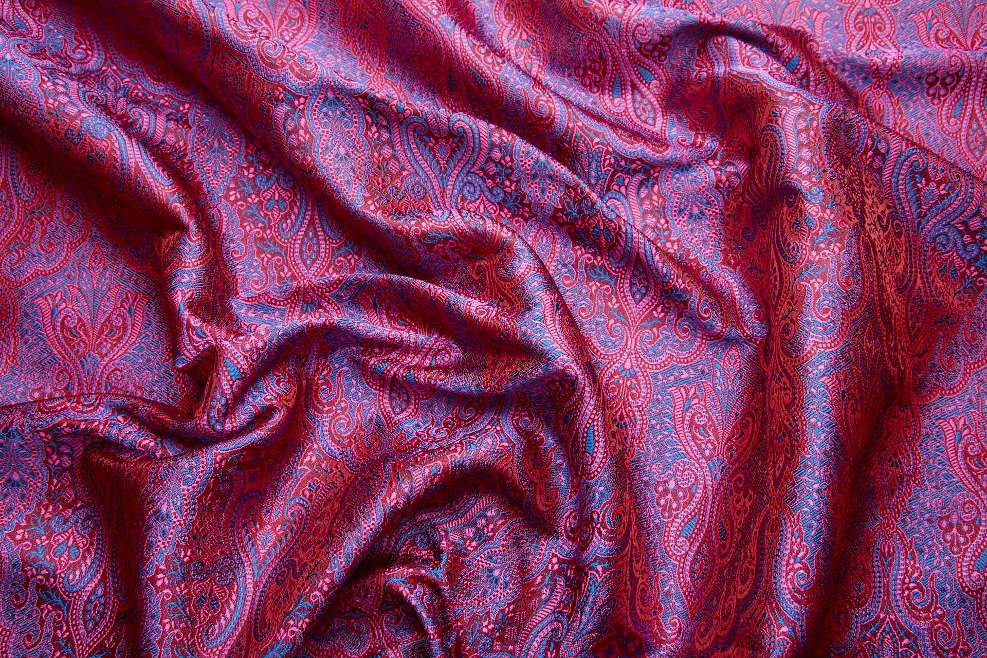 Banaras Brocade - Fuchsia, Red and Royal Blue fabric, image 5 of 11