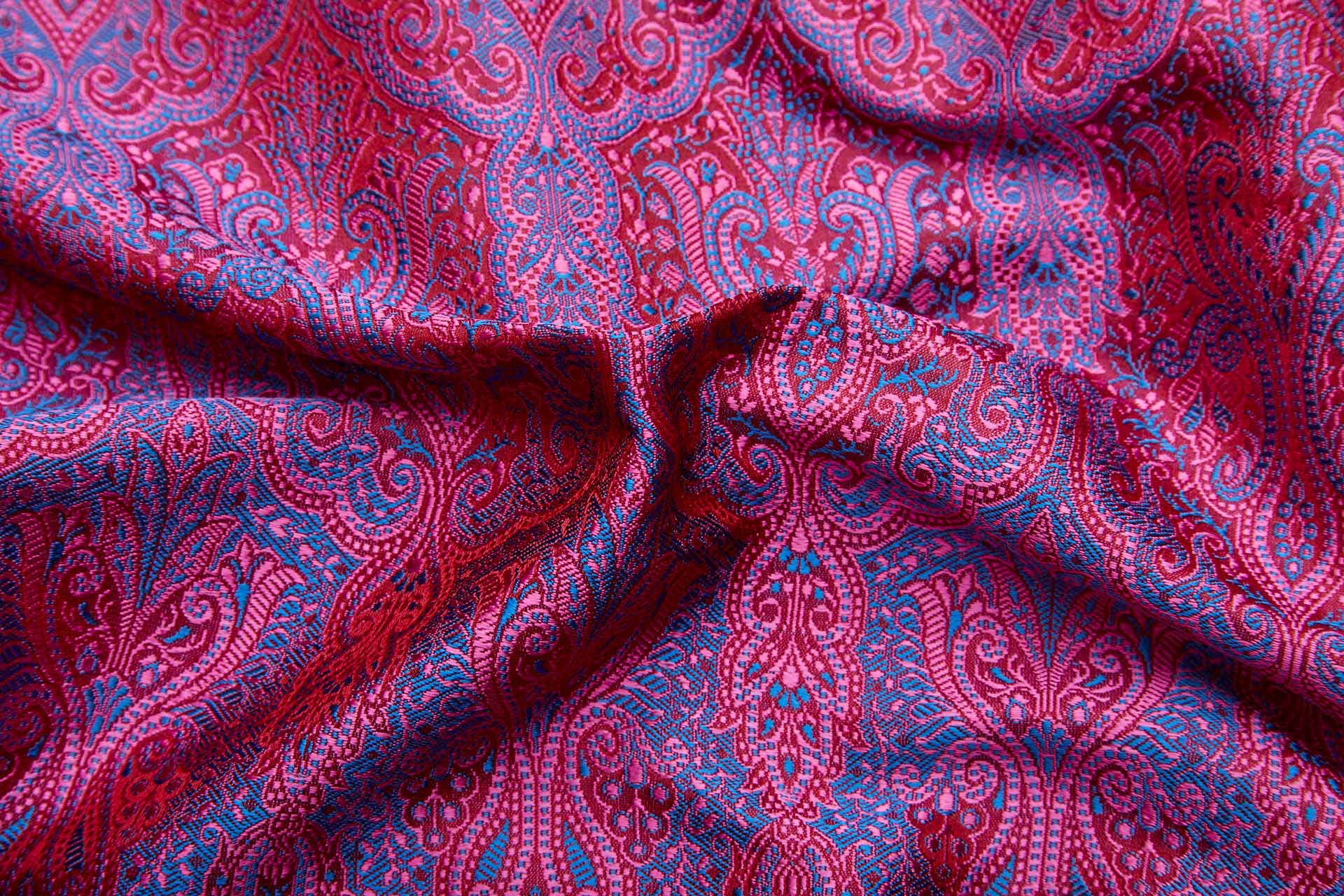 Banaras Brocade - Fuchsia, Red and Royal Blue fabric, image 2 of 11