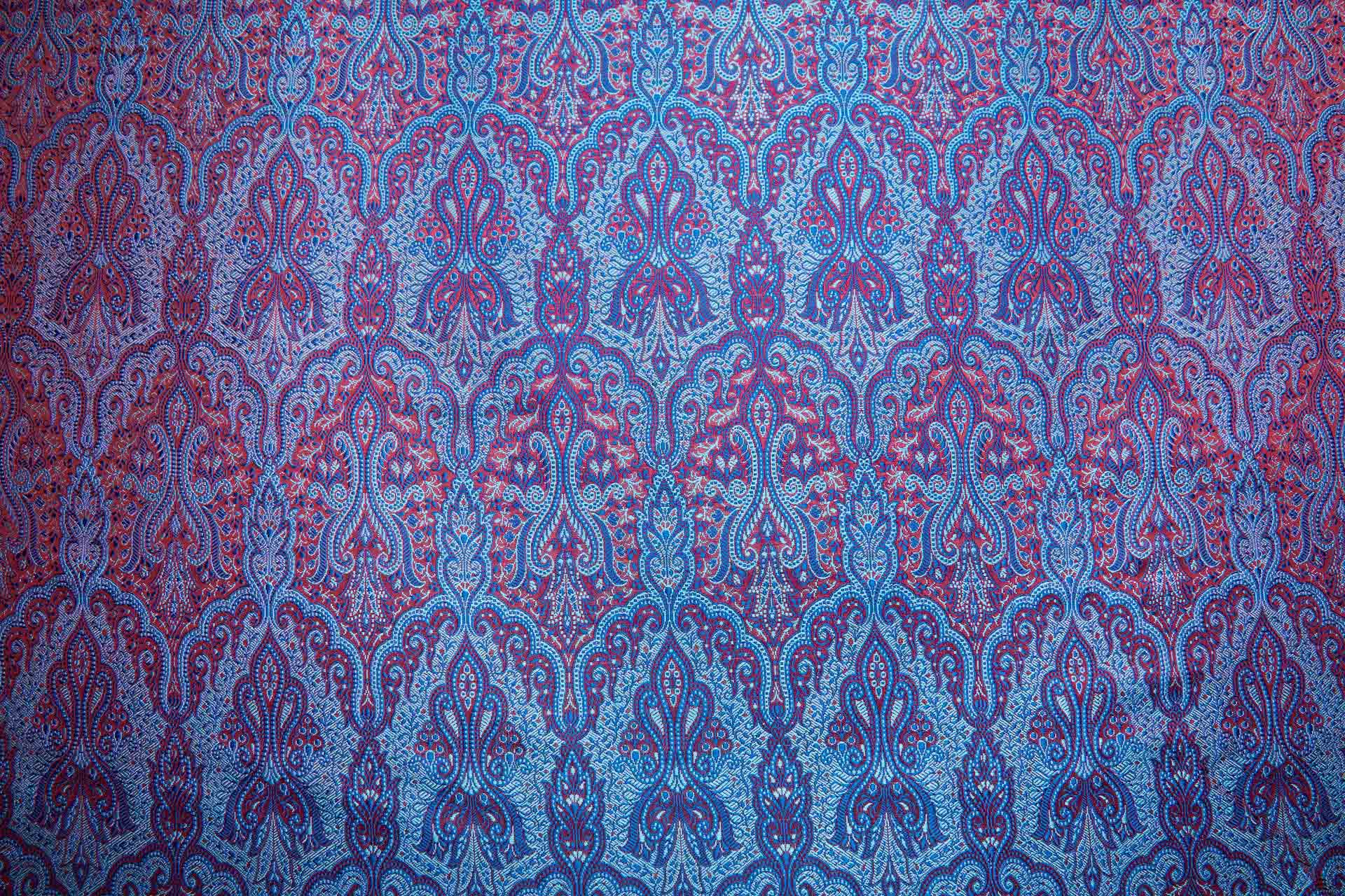 Banaras Brocade - Royal Blue, Paler Blue and Red fabric, image 3 of 11