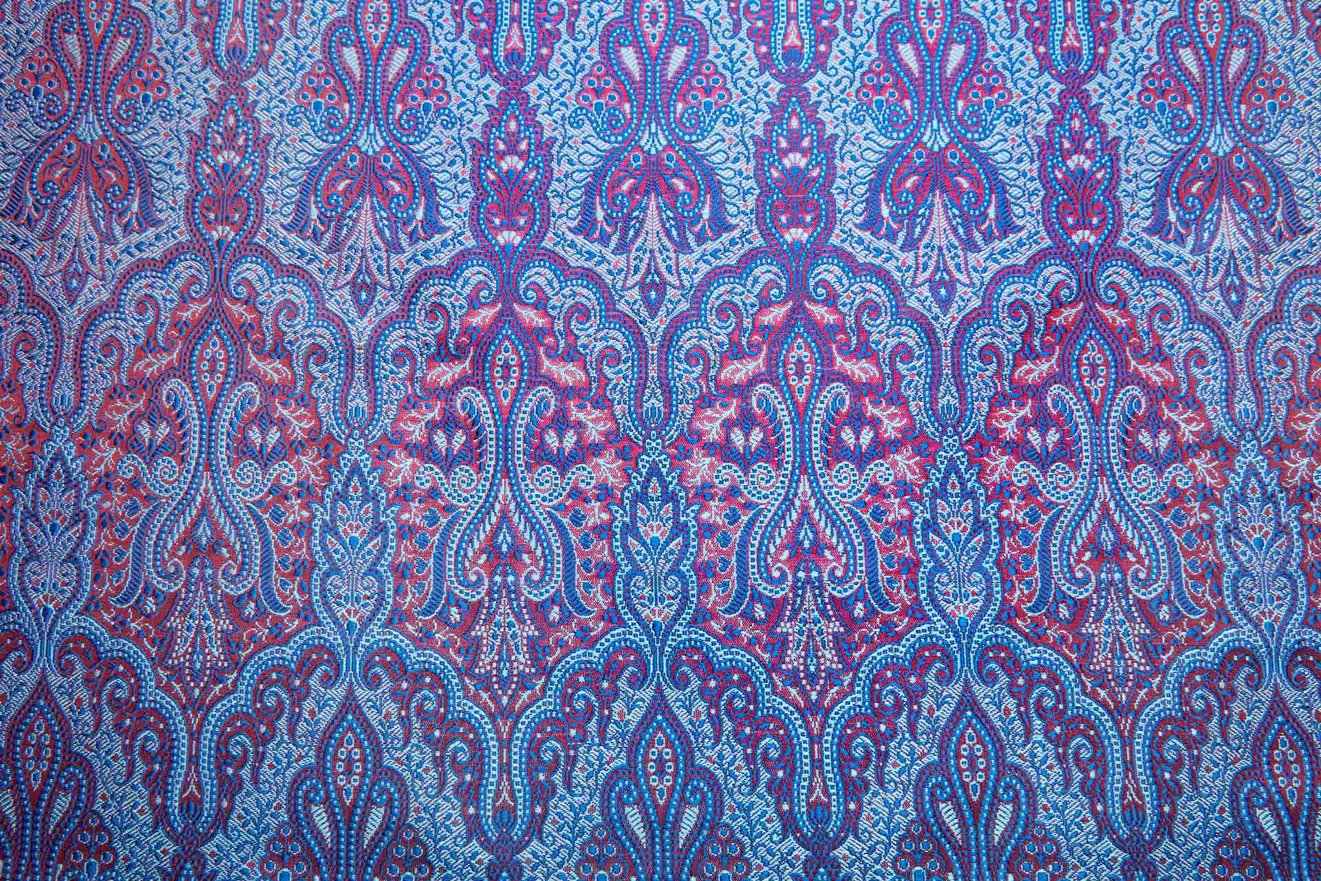 Banaras Brocade - Royal Blue, Paler Blue and Red fabric, image 11 of 11