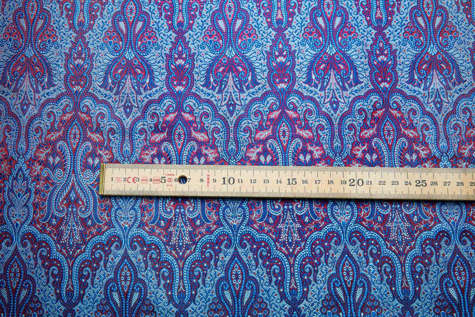 Banaras Brocade - Royal Blue, Paler Blue and Red fabric, image 10 of 11