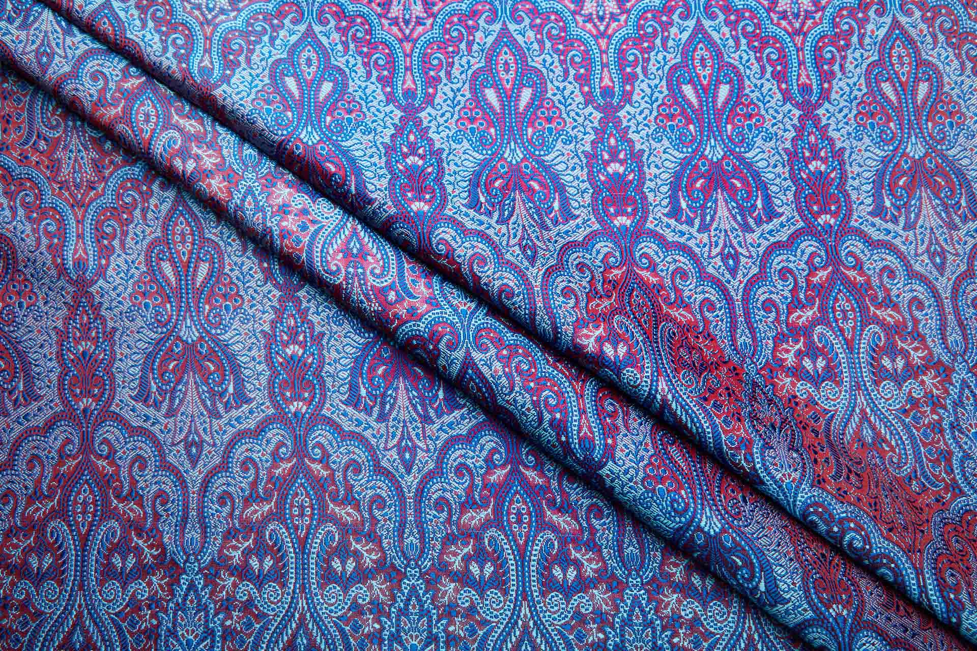 Banaras Brocade - Royal Blue, Paler Blue and Red fabric, image 9 of 11
