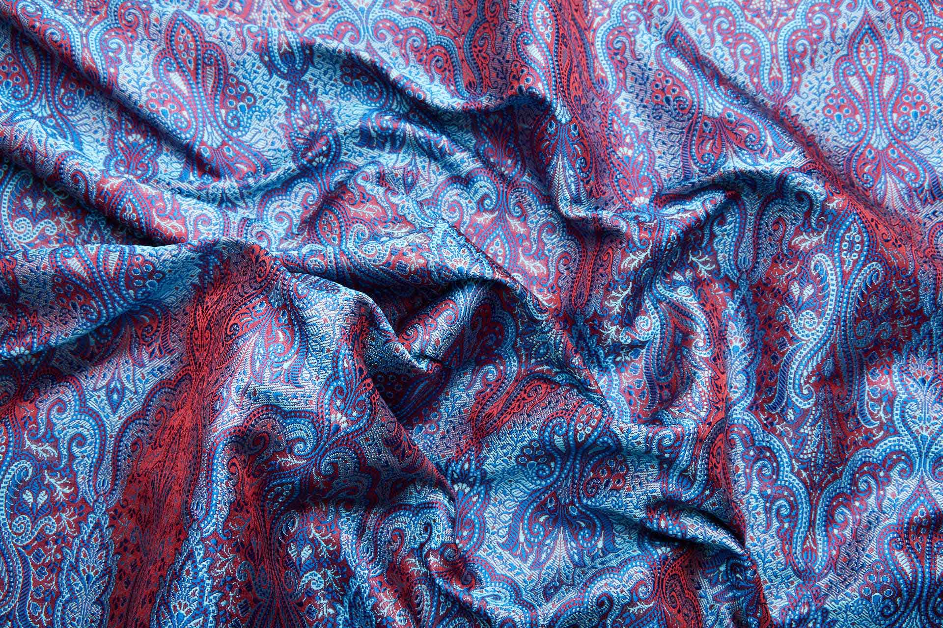 Banaras Brocade - Royal Blue, Paler Blue and Red fabric, image 8 of 11