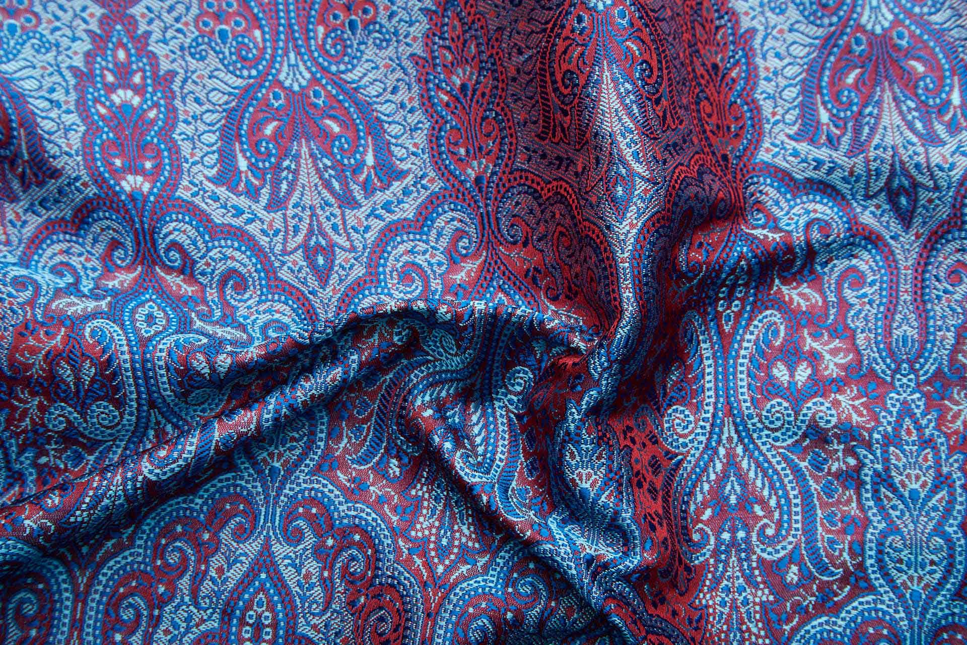 Banaras Brocade - Royal Blue, Paler Blue and Red fabric, image 2 of 11