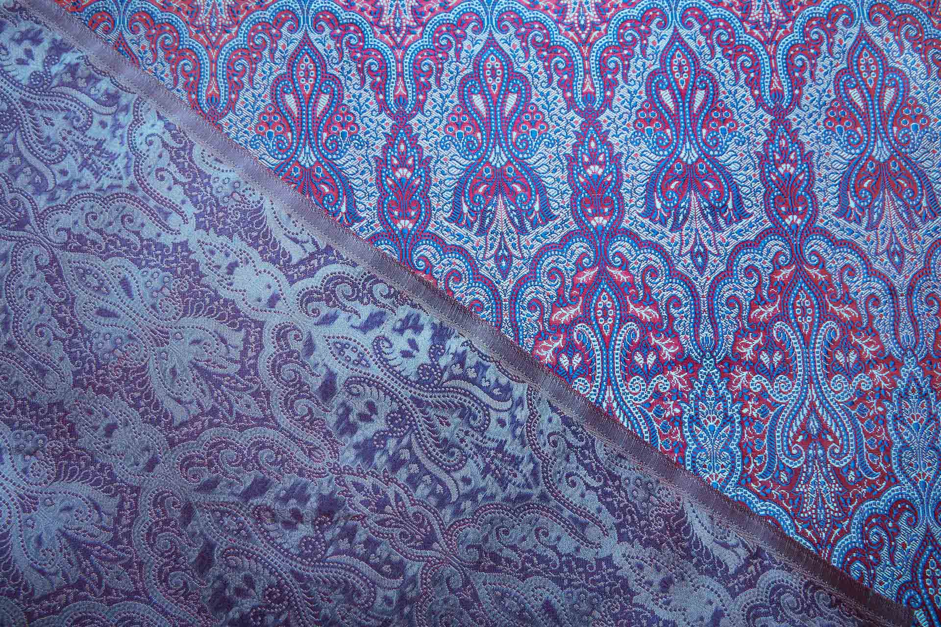 Banaras Brocade - Royal Blue, Paler Blue and Red fabric, image 7 of 11