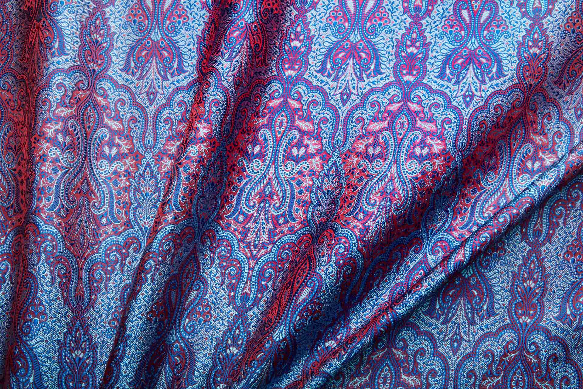 Banaras Brocade - Royal Blue, Paler Blue and Red fabric, image 4 of 11