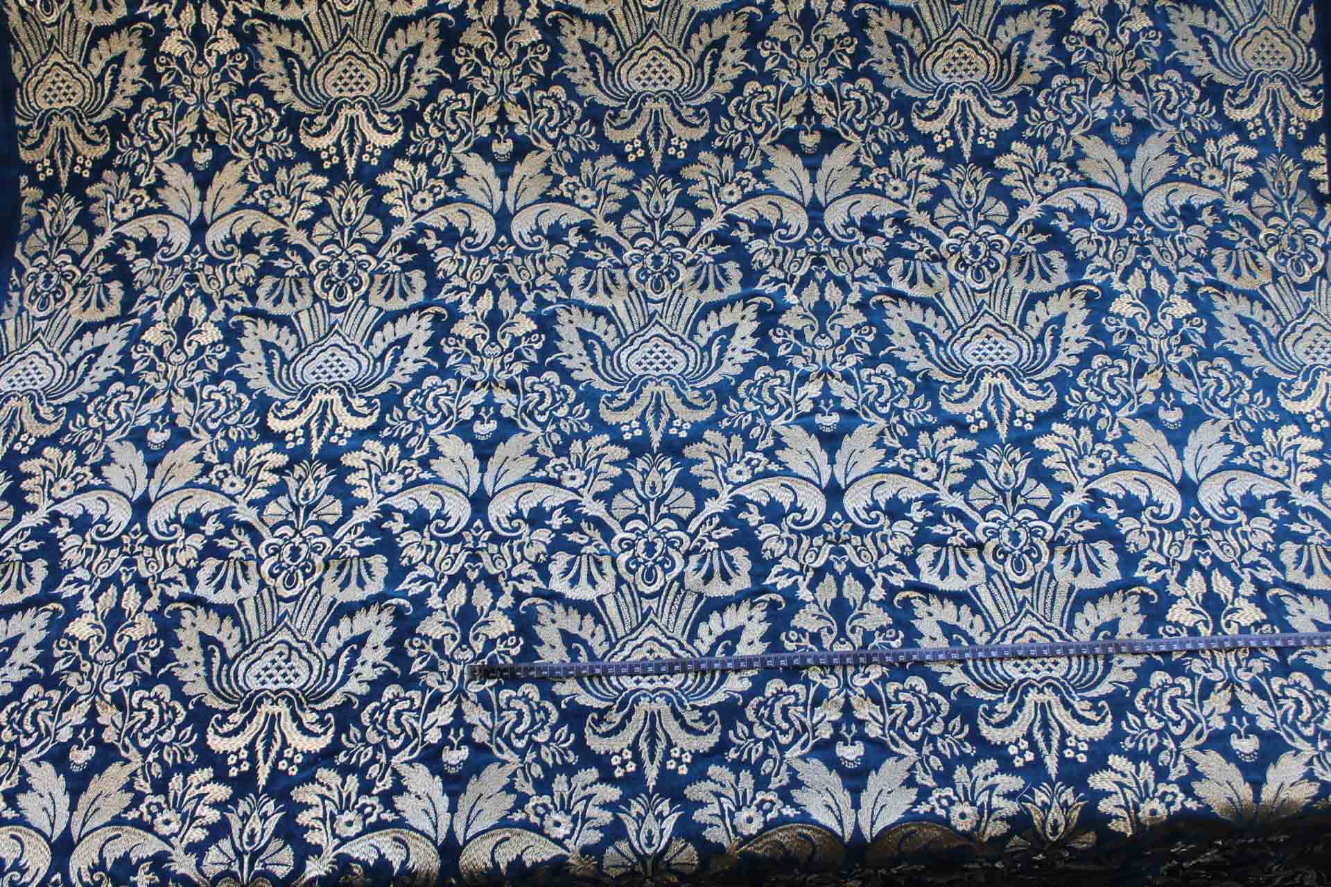Heavy Jacquard Style Embroidery on Cotton Velvet - Gold on Teal fabric, image 7 of 7