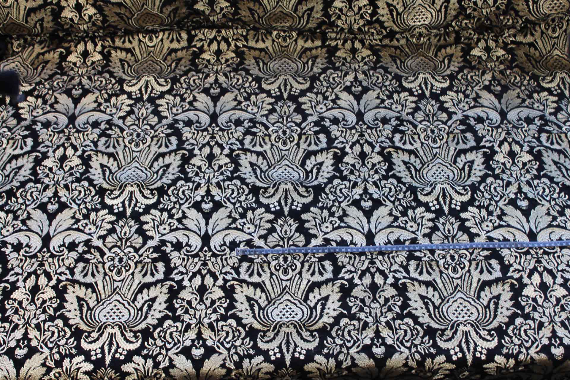 Heavy Jacquard Style Embroidery on Cotton Velvet - Gold on Black fabric, image 2 of 6
