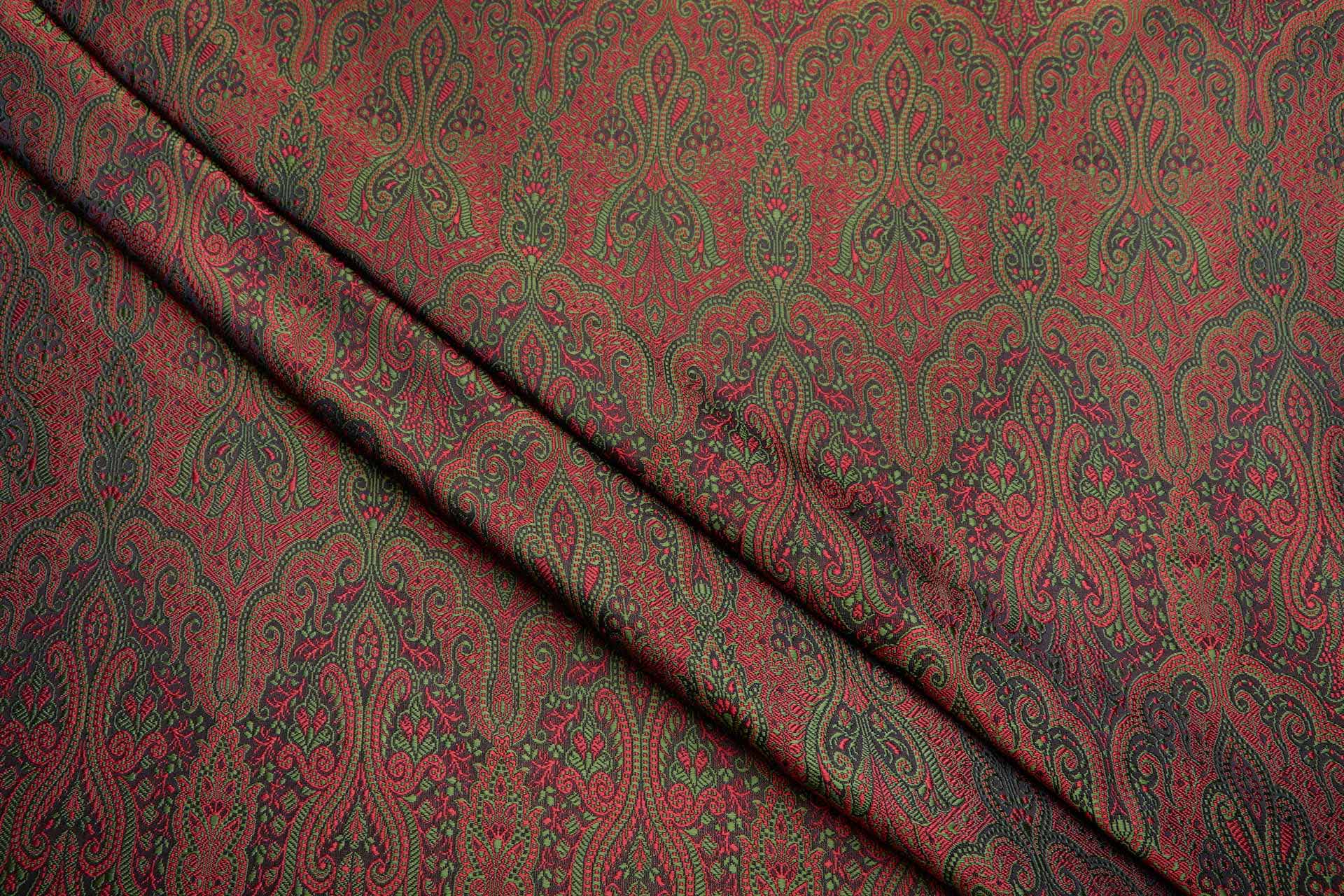 Banaras Brocade - Green, Red and Black fabric, image 4 of 10