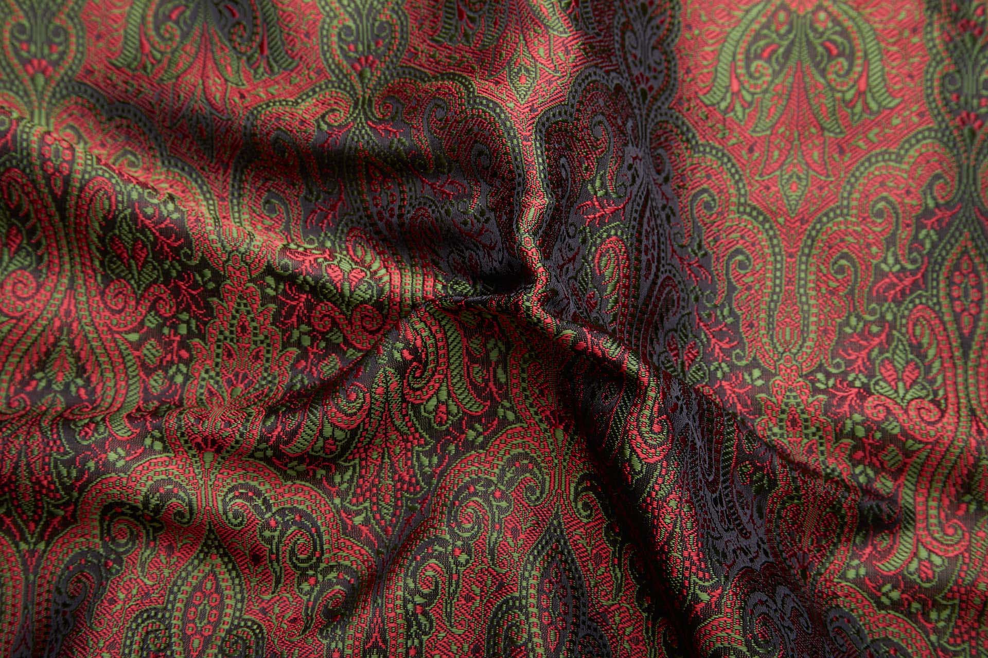 Banaras Brocade - Green, Red and Black fabric, image 2 of 10