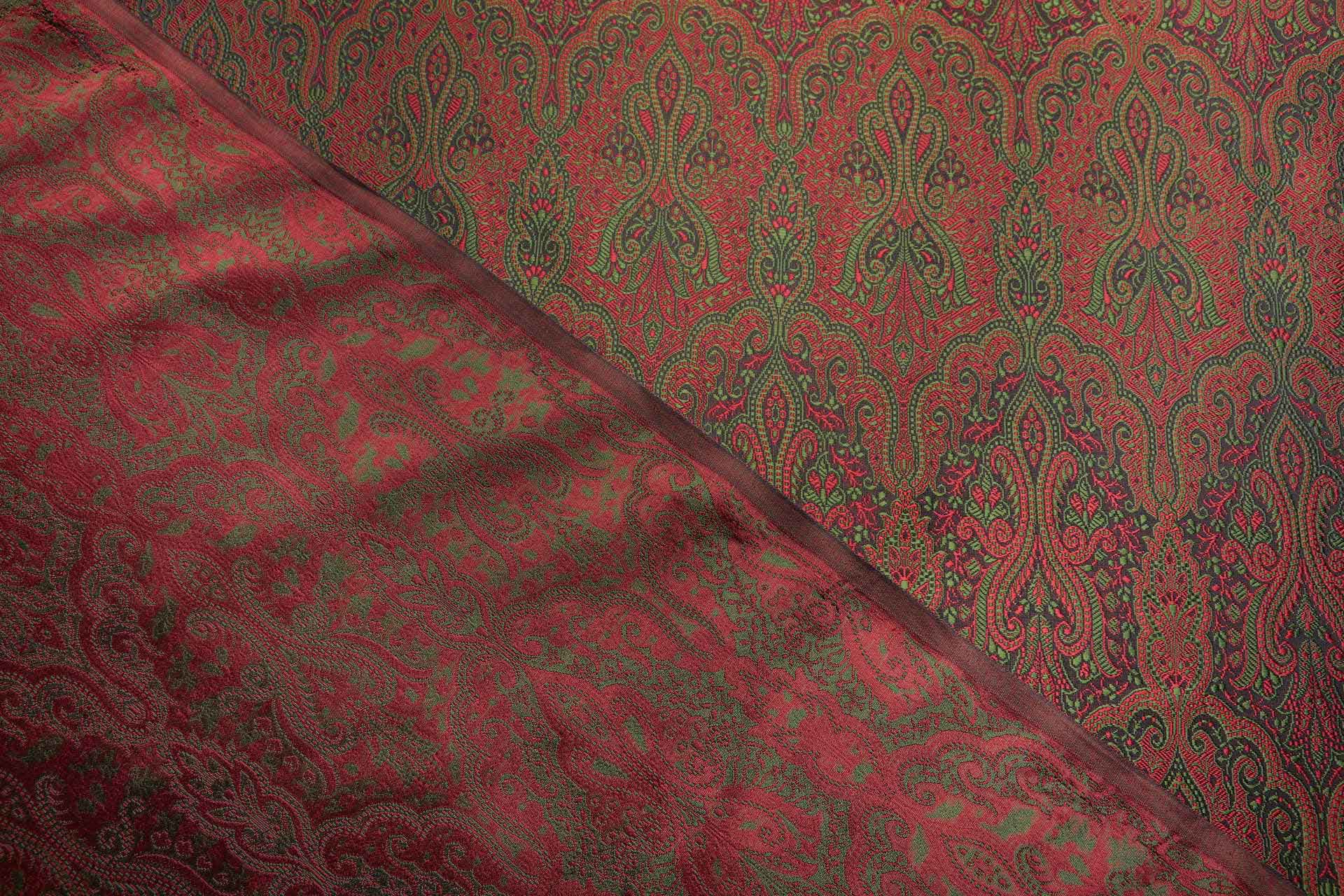 Banaras Brocade - Green, Red and Black fabric, image 6 of 10