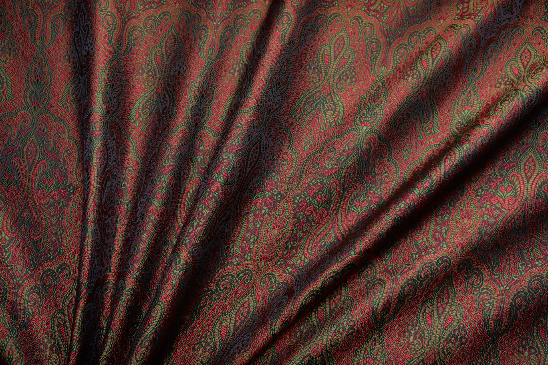 Banaras Brocade - Green, Red and Black fabric, image 3 of 10