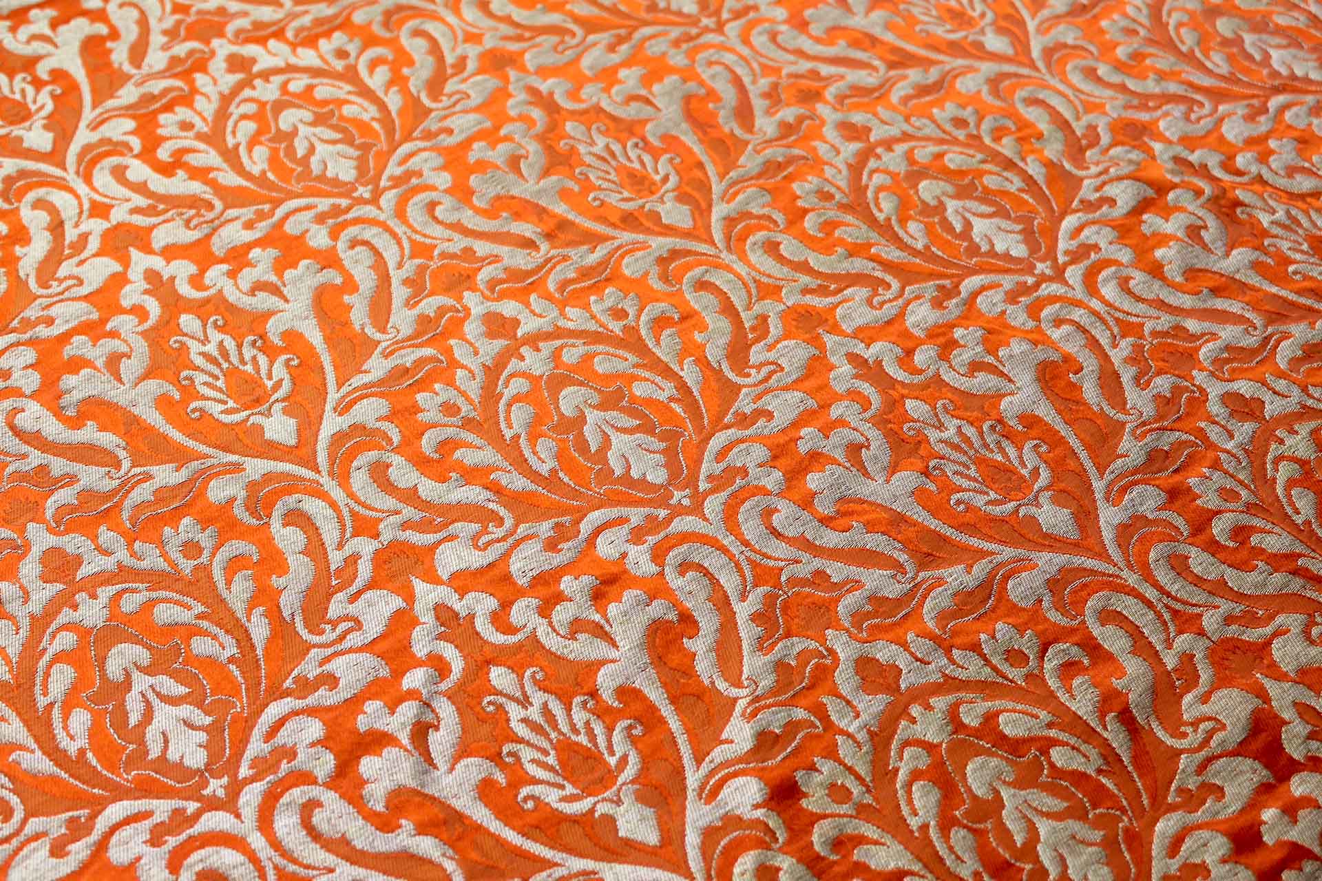 Heavy Banaras Brocade in an Orange and Gold Dense Pattern fabric, image 2 of 8