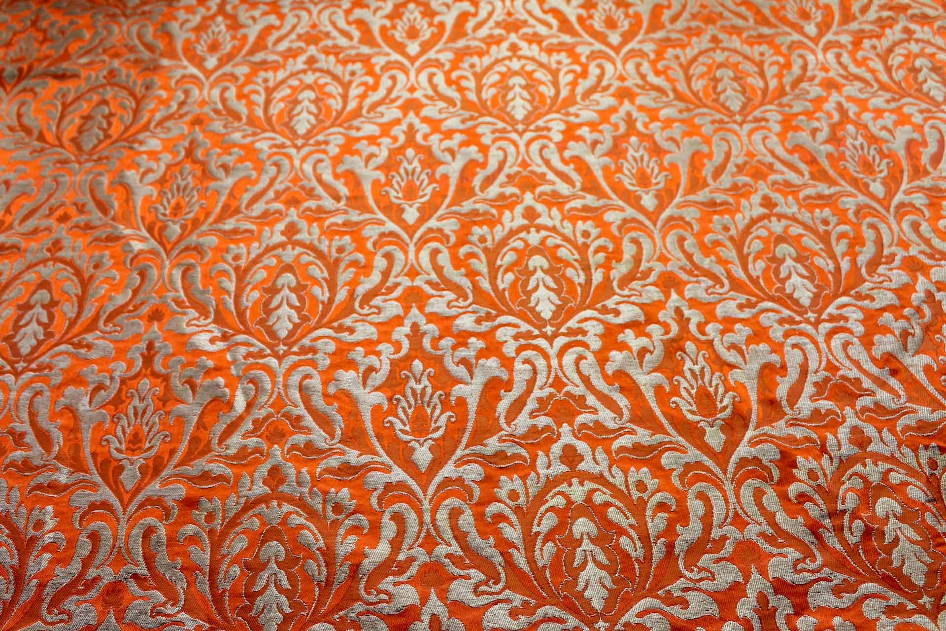 Heavy Banaras Brocade in an Orange and Gold Dense Pattern fabric, image 3 of 8